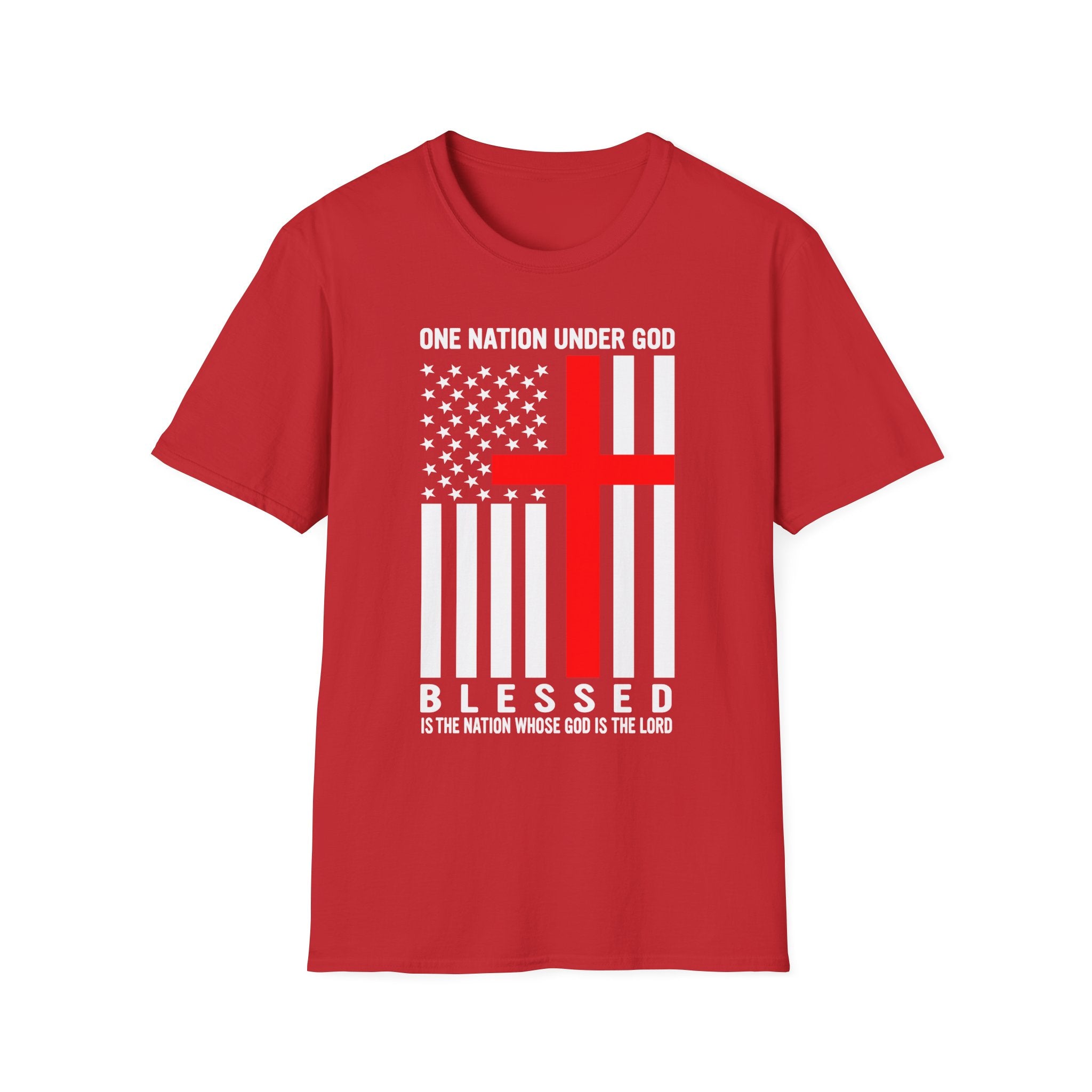 Christian Faith Unisex Softstyle T-Shirt | One Nation Under God | American Flag Tee | Religious Apparel | Inspirational Gift