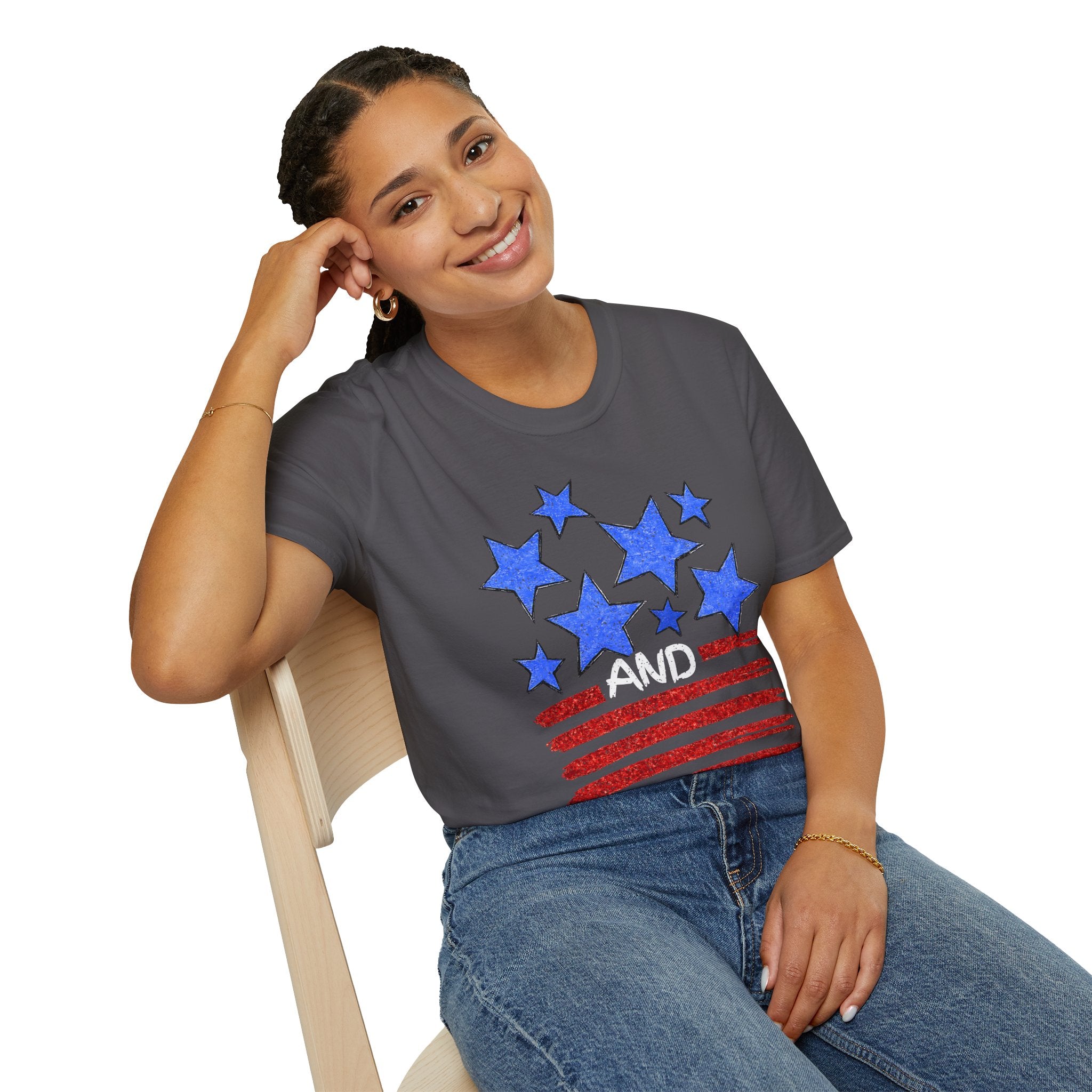 Patriotic Blue Stars Red Strips Graphic Tee (Fourth of July, Americana) T-Shirt