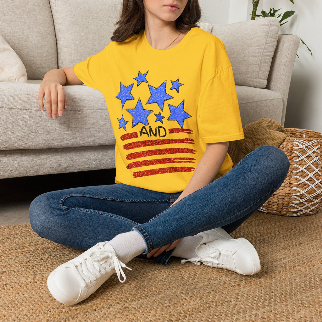 American Flag T-Shirt - Blue Stars & Stripes Patriotic Tee