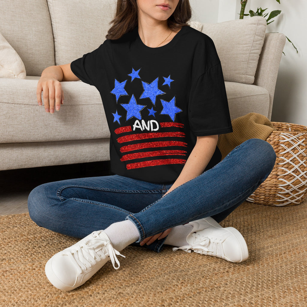 Patriotic Blue Stars Red Strips Graphic Tee (Fourth of July, Americana) T-Shirt