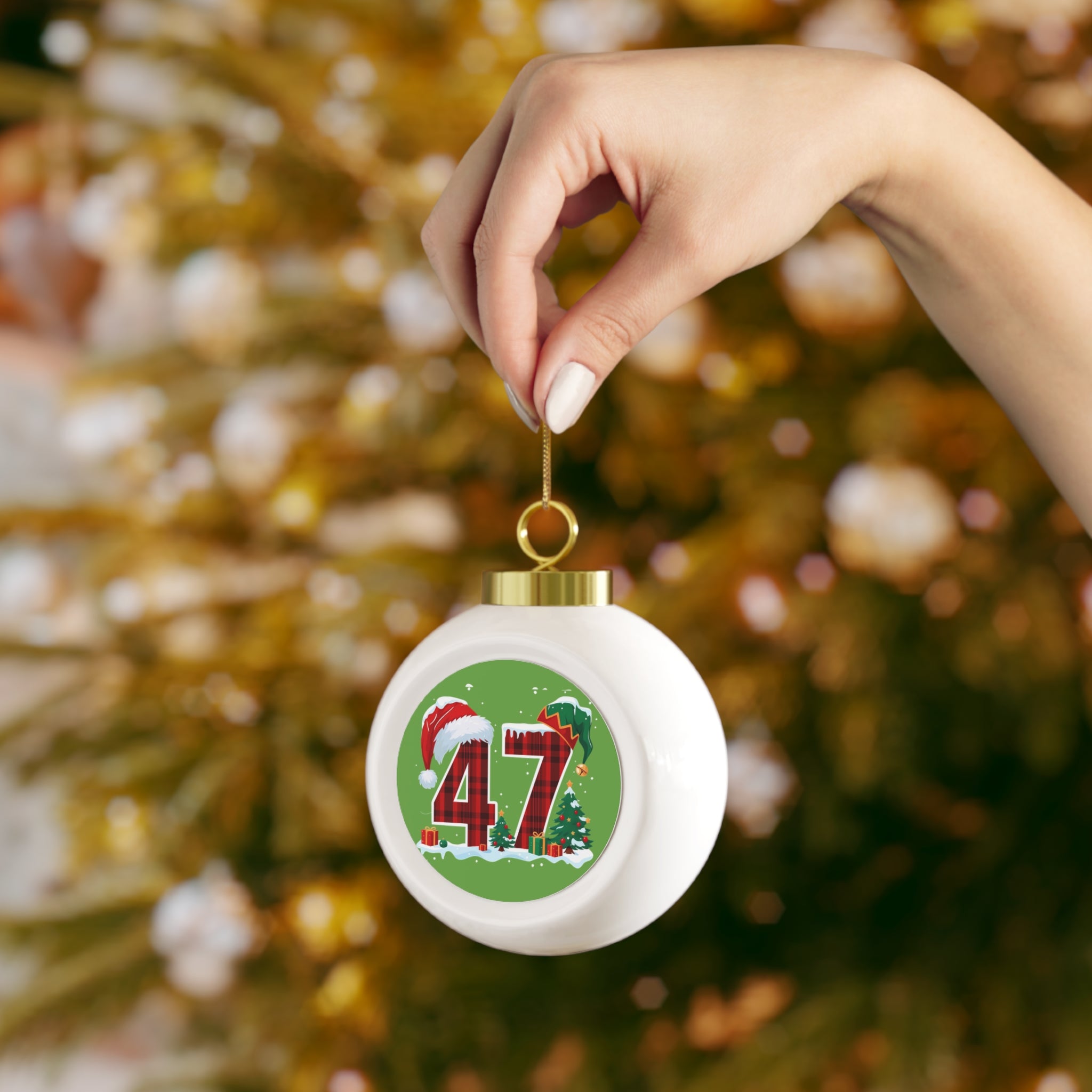 Trump 47 Christmas Ornament | Santa Hat, Elf Hat, Holiday Trees