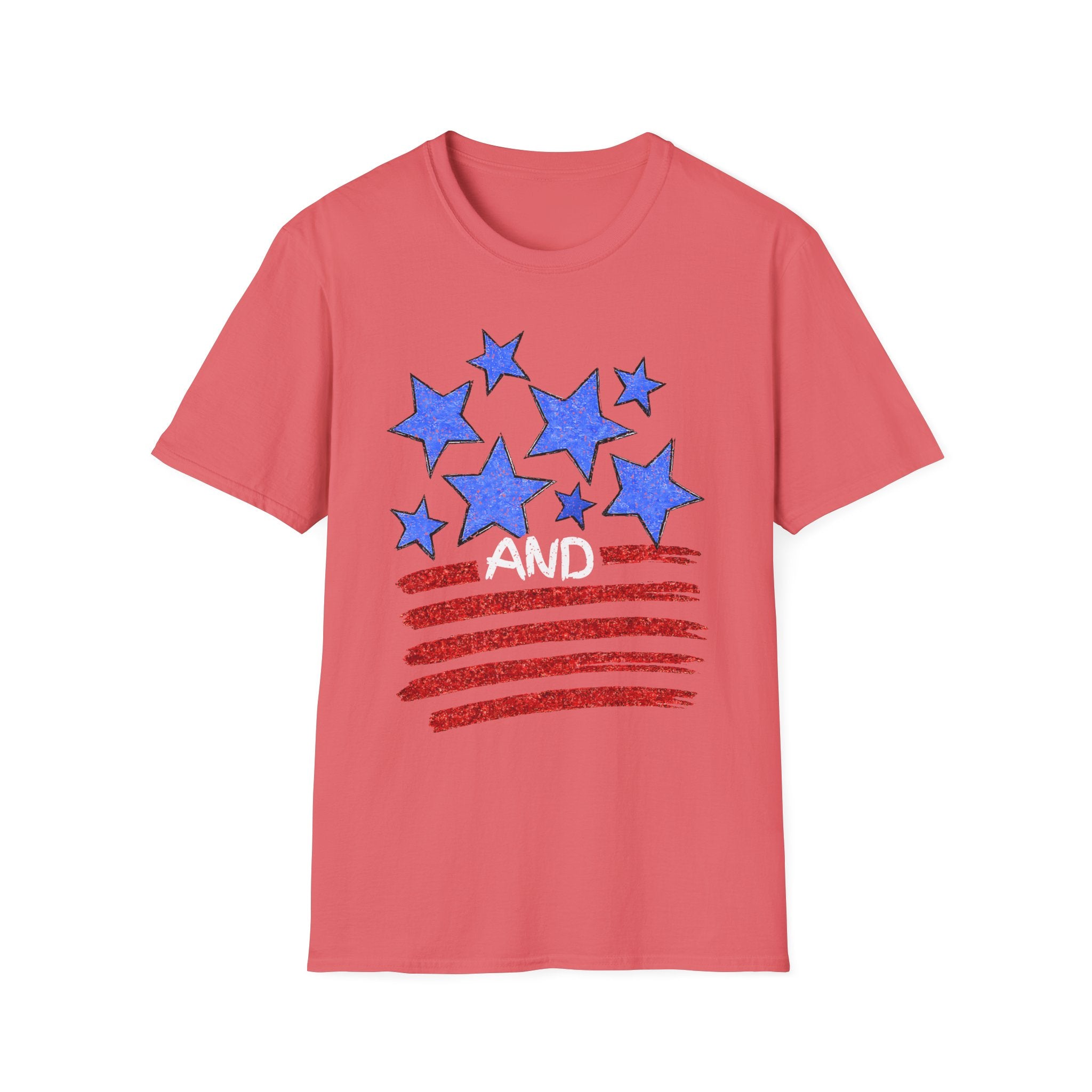 Patriotic Blue Stars Red Strips Graphic Tee (Fourth of July, Americana) T-Shirt