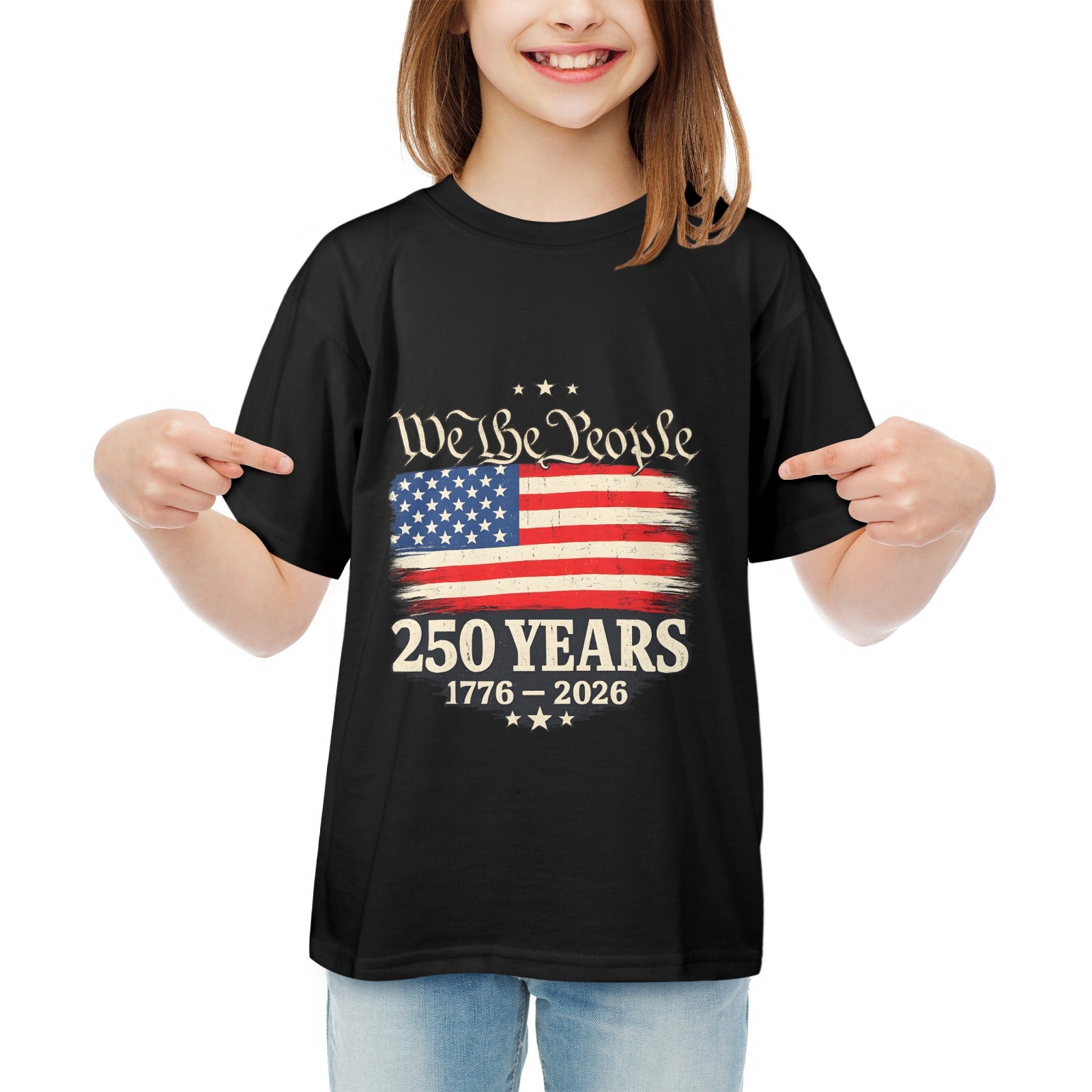 4th of July We The People 250 Years Celebration Kids' T-Shirt in USA Size Front Print（Made in USA，Ships to USA Only）Free Shipping