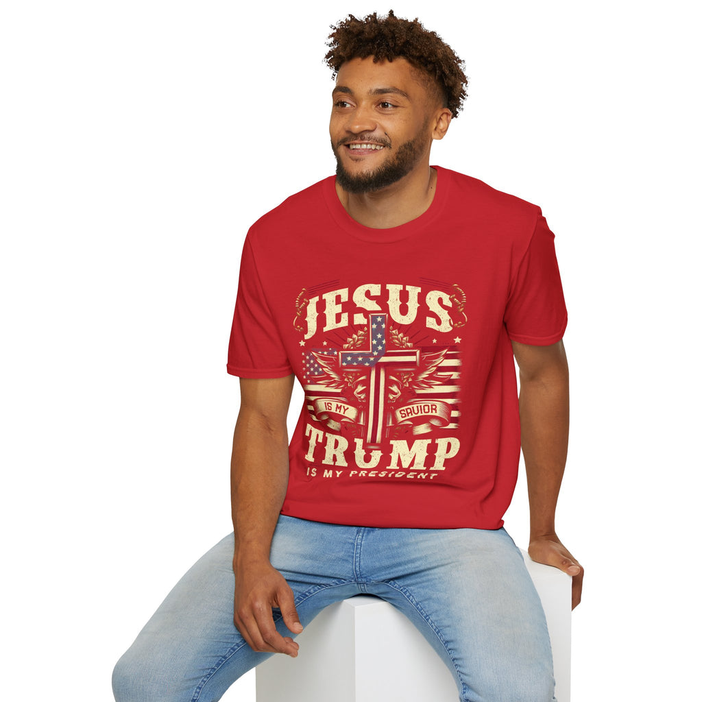 Jesus Cross Flag T-Shirt — "Jesus Is My Savior, Trump Is My President" Patriotic Christian Tee