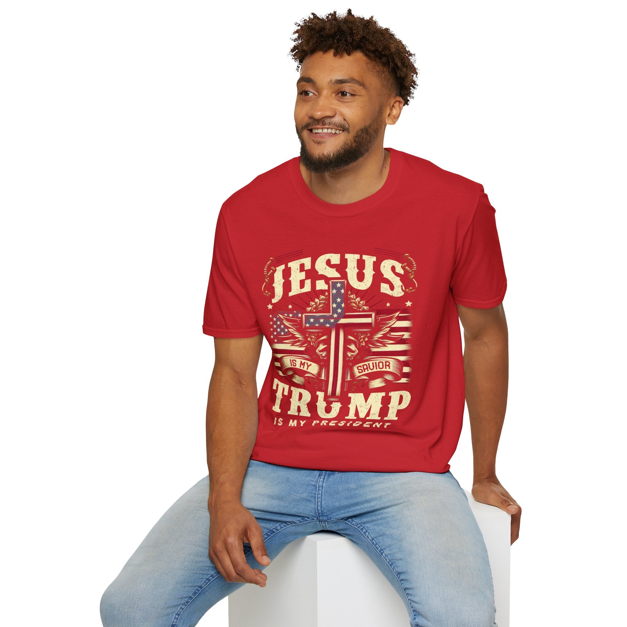 Jesus Cross Flag T-Shirt — "Jesus Is My Savior, Trump Is My President" Patriotic Christian Tee
