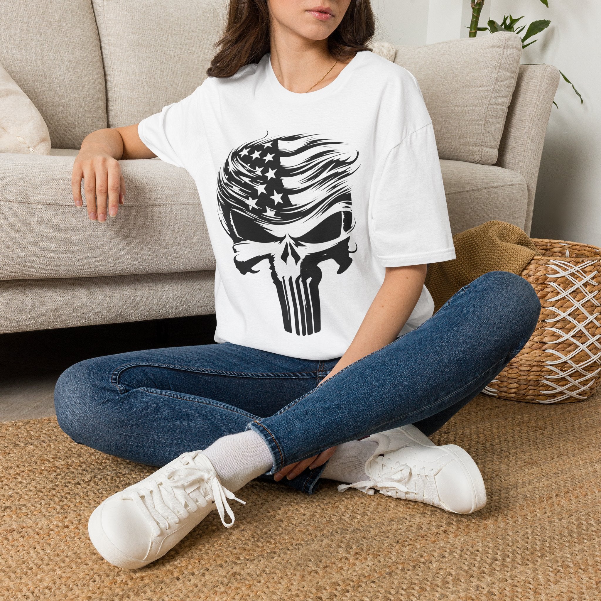 Punisher Patriotic Skull Graphic T-Shirt | Mens Womans  Softstyle Tee, Unique Gift, Casual Wear, Festival Apparel, Statement Shirt