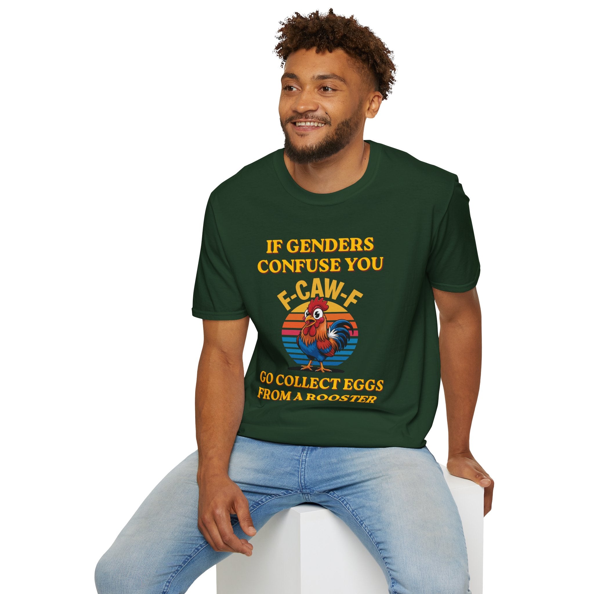 If Genders Confuse You T-Shirt — Funny Rooster "F‑Caw‑F" Graphic Tee