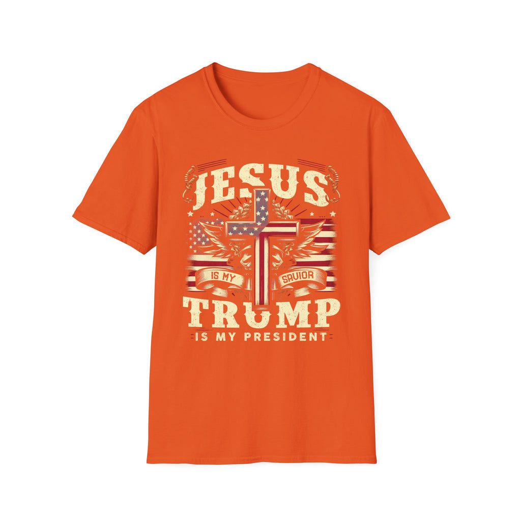 Jesus Cross Flag T-Shirt — "Jesus Is My Savior, Trump Is My President" Patriotic Christian Tee