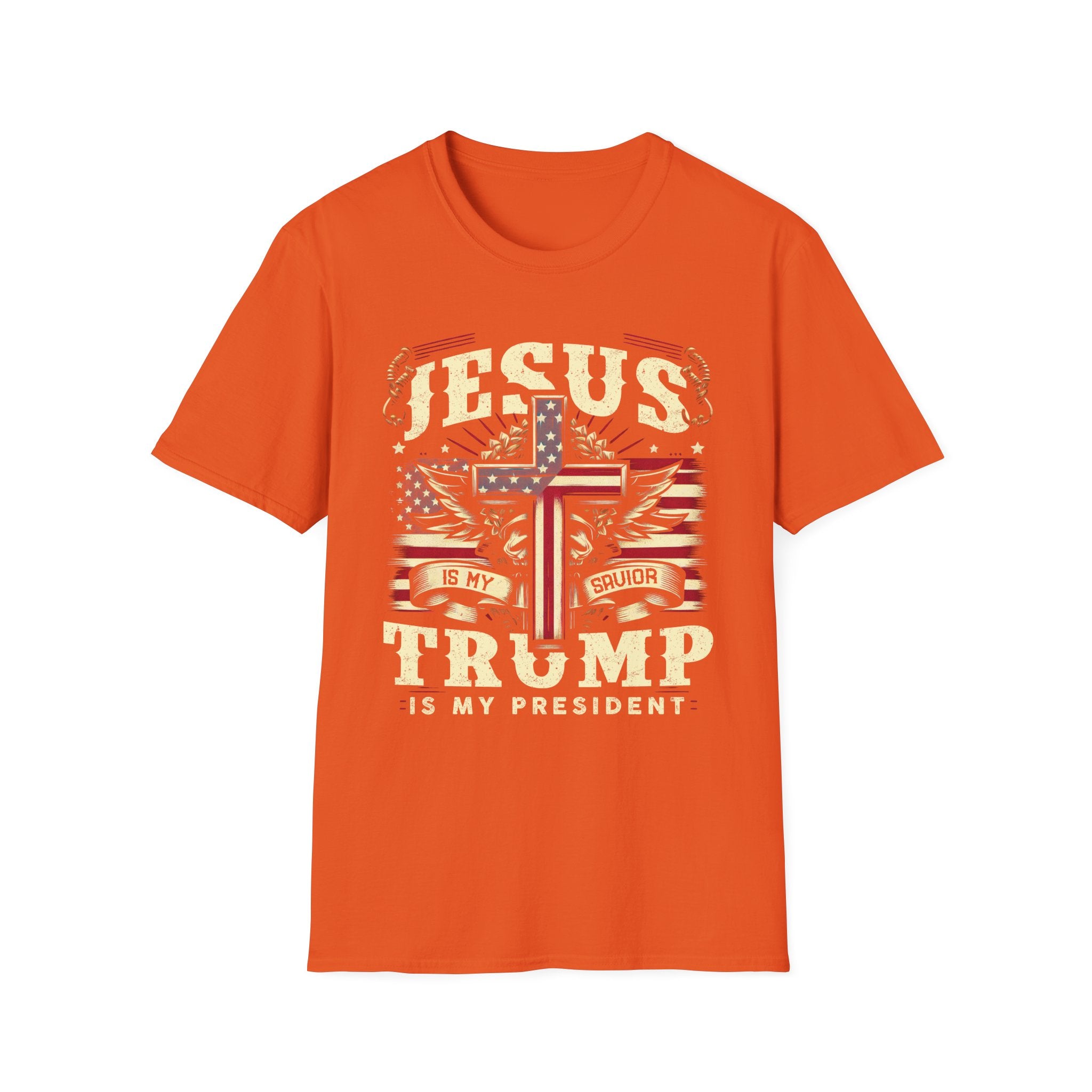Jesus Cross Flag T-Shirt — "Jesus Is My Savior, Trump Is My President" Patriotic Christian Tee