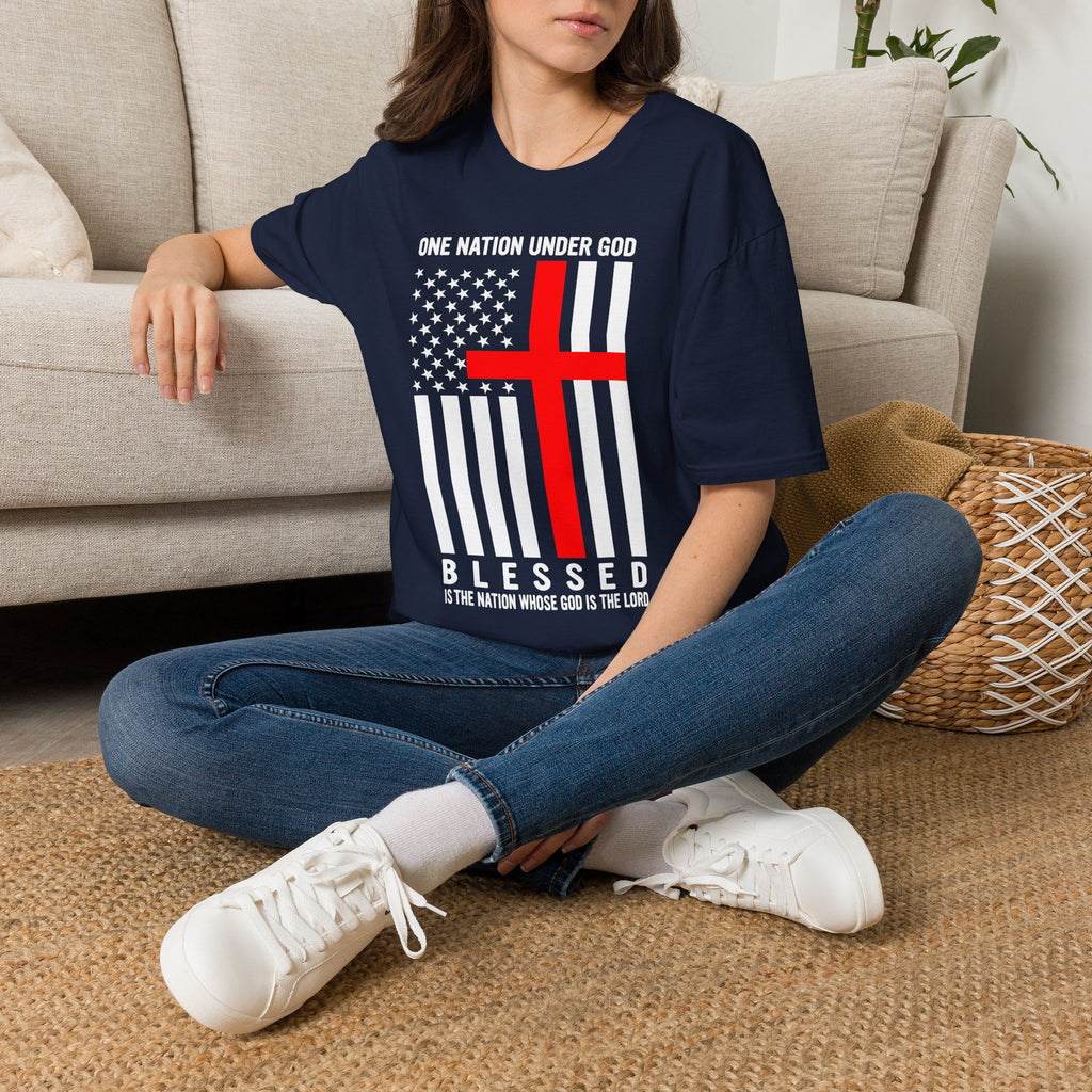 Christian Faith Mens Womans Softstyle T-Shirt | One Nation Under God | American Flag Tee | Religious Apparel | Inspirational Gift