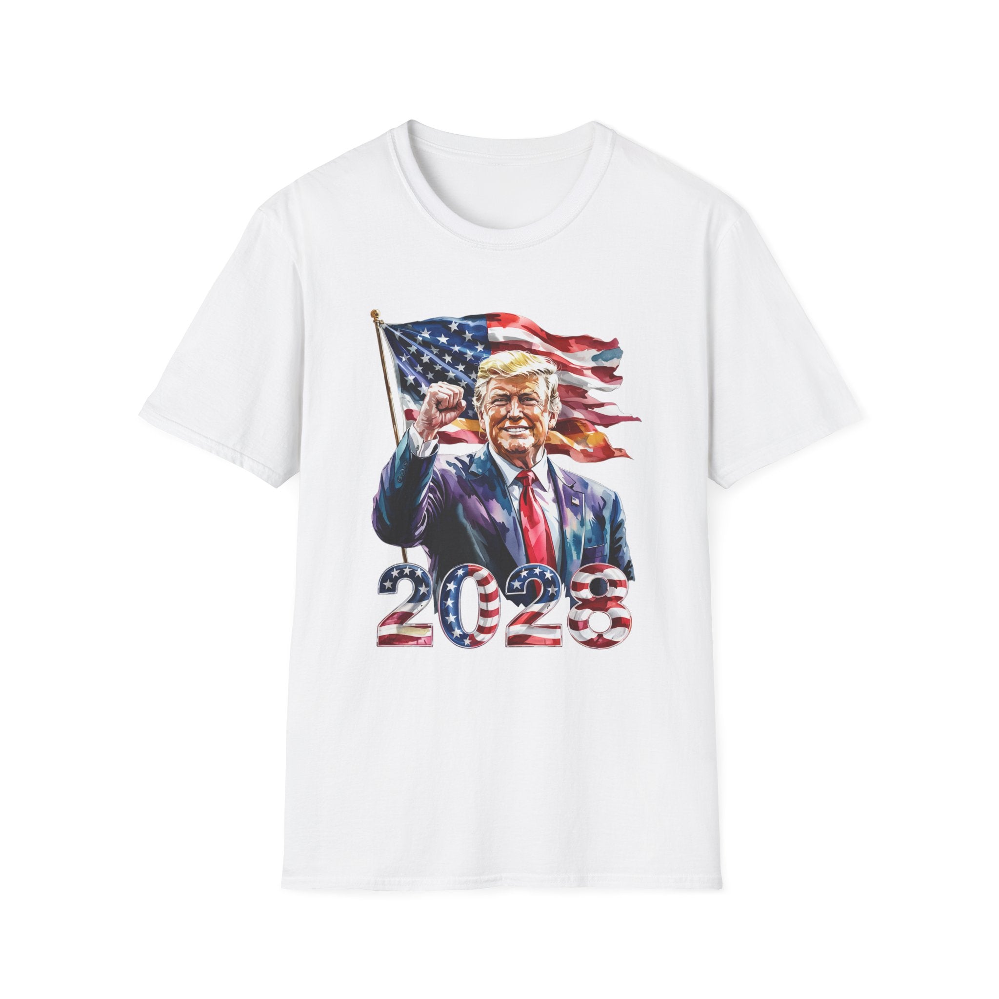 Patriotic Mens Womans Trump 2028 Softstyle T-Shirt | Support Democracy, Election 2028, American Pride, Political Apparel, Fun Gifts