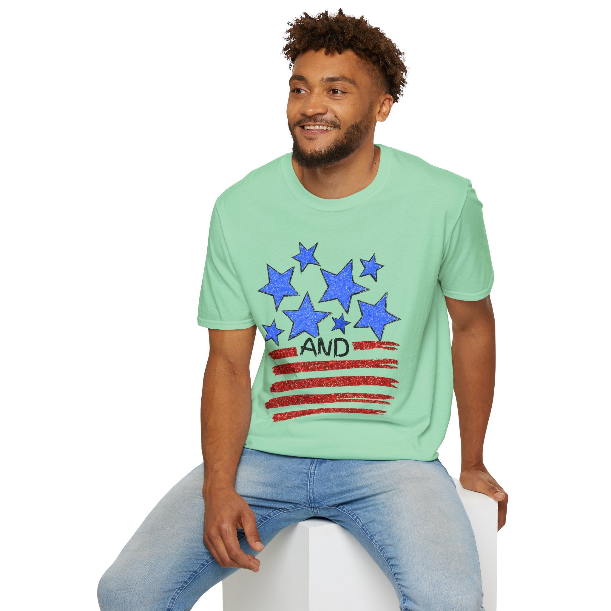 American Flag T-Shirt - Blue Stars & Stripes Patriotic Tee