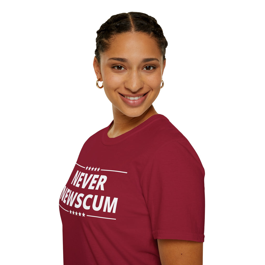 Never NewScum Mens Womans Softstyle T-Shirt, Funny Graphic Tee, Statement Shirt, Casual Wear, Gift for Friends, Political NeverNewScum.com