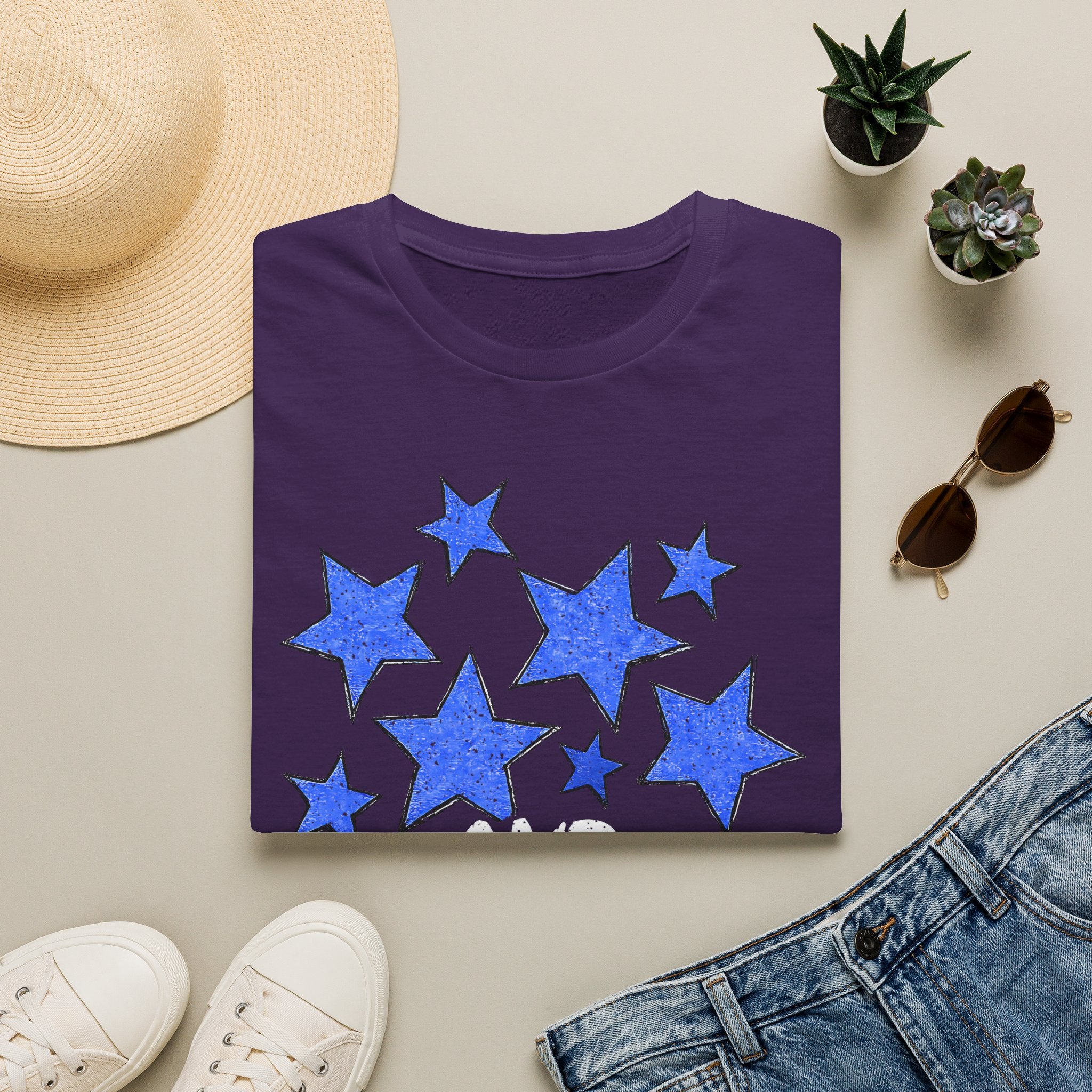 Patriotic Blue Stars Red Strips Graphic Tee (Fourth of July, Americana) T-Shirt