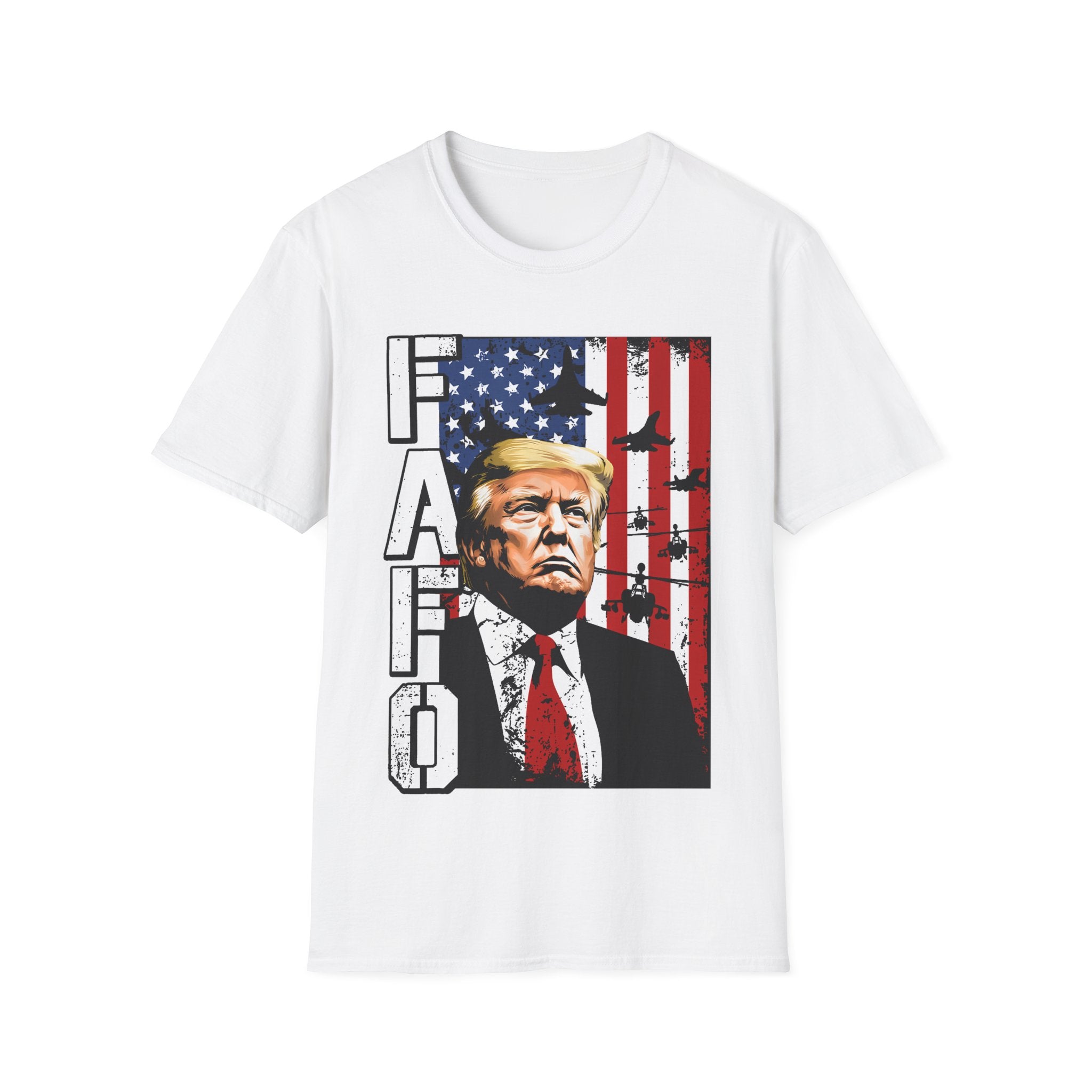 FAFO Patriotic Political Portrait T-Shirt | Flag Background, Bold Lettering