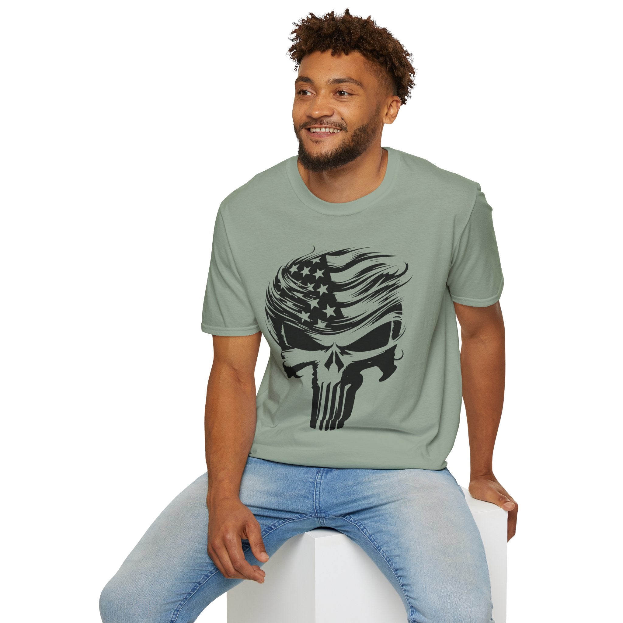 Punisher Patriotic Skull Graphic T-Shirt | Mens Womans  Softstyle Tee, Unique Gift, Casual Wear, Festival Apparel, Statement Shirt