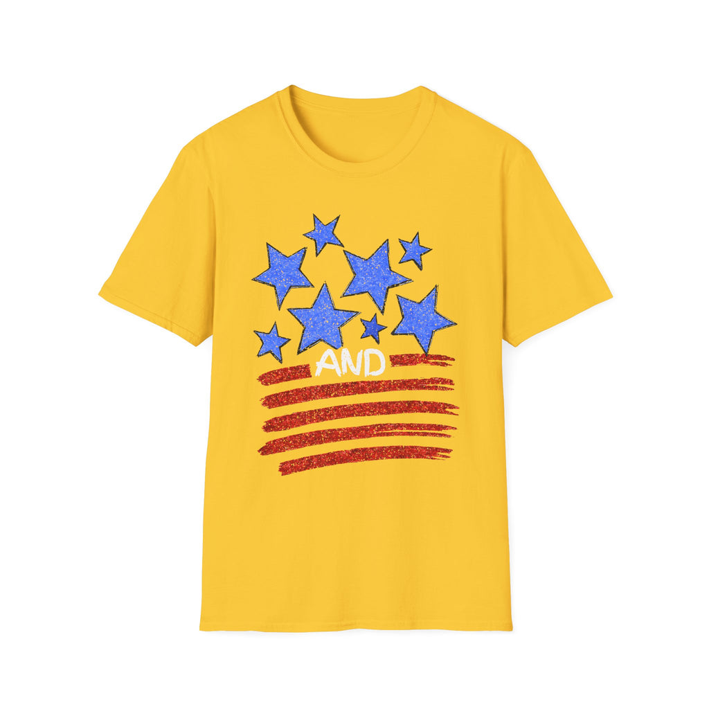 Patriotic Blue Stars Red Strips Graphic Tee (Fourth of July, Americana) T-Shirt