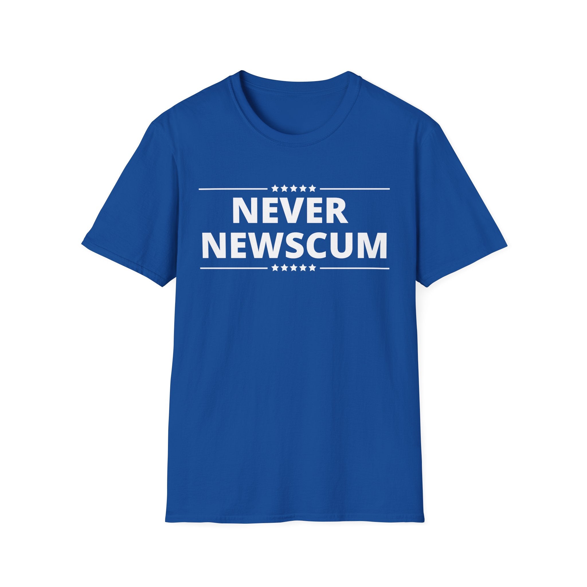 Never NewScum Mens Womans Softstyle T-Shirt, Funny Graphic Tee, Statement Shirt, Casual Wear, Gift for Friends, Political NeverNewScum.com