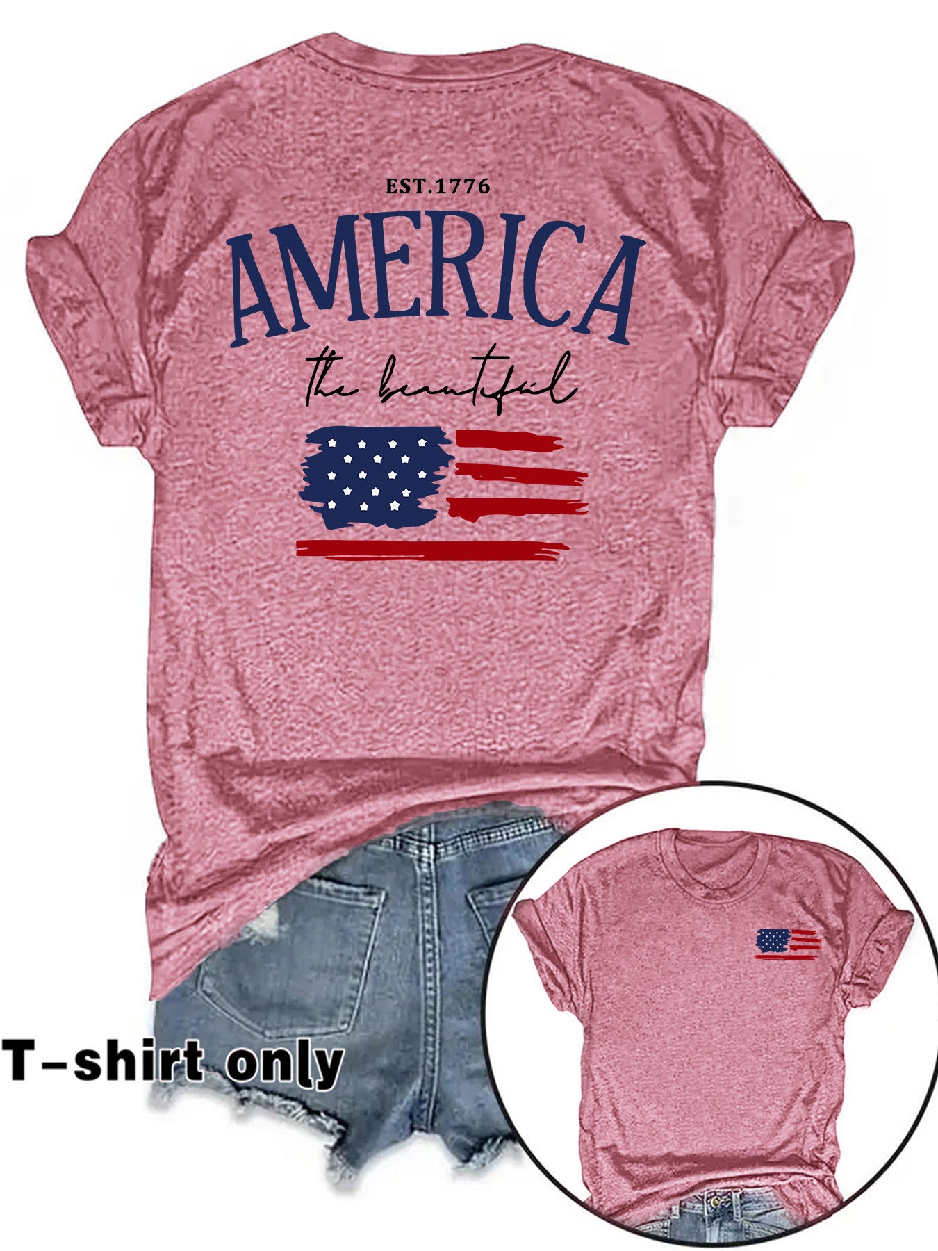 AMERICA Printed Round Neck Loose Short Sleeve