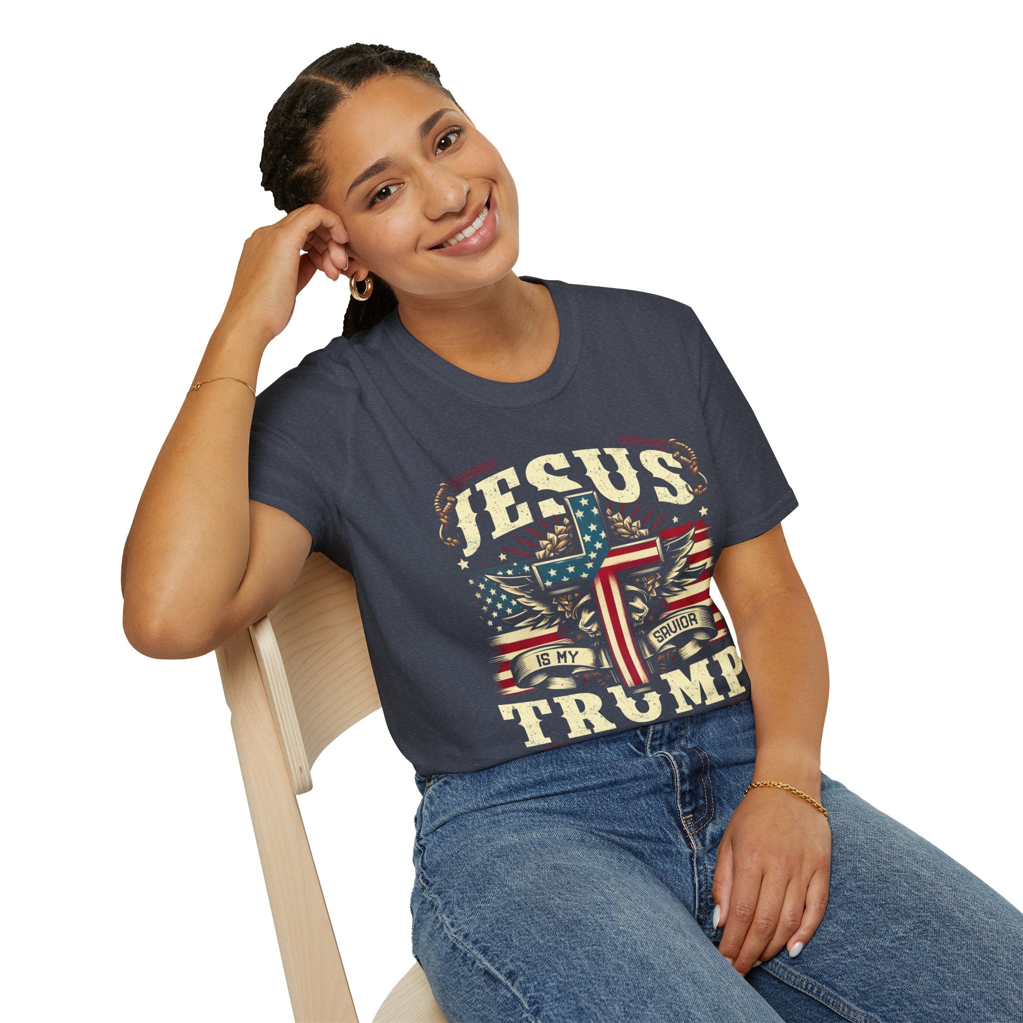 Jesus Cross Flag T-Shirt — "Jesus Is My Savior, Trump Is My President" Patriotic Christian Tee