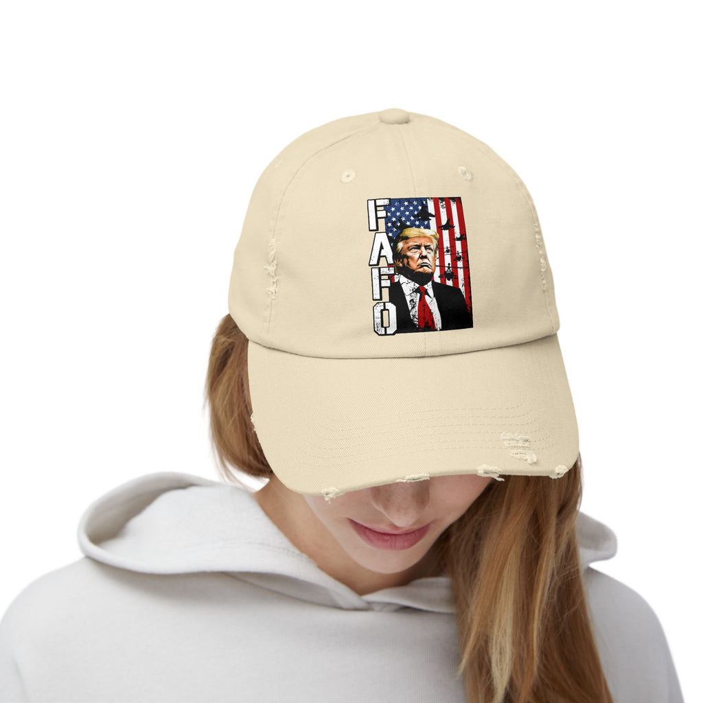 FAFO Portrait Cap | Distressed Black Hat, American Flag Design