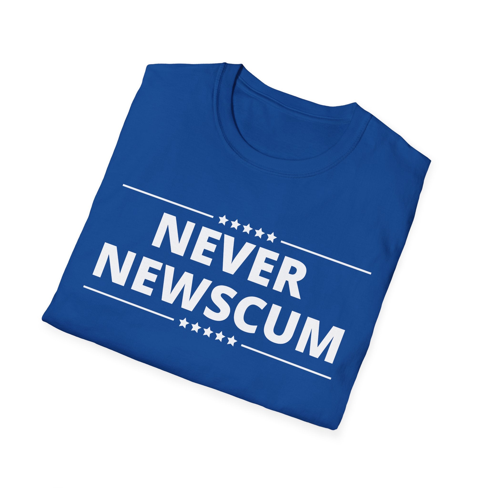 Never NewScum Mens Womans Softstyle T-Shirt, Funny Graphic Tee, Statement Shirt, Casual Wear, Gift for Friends, Political NeverNewScum.com