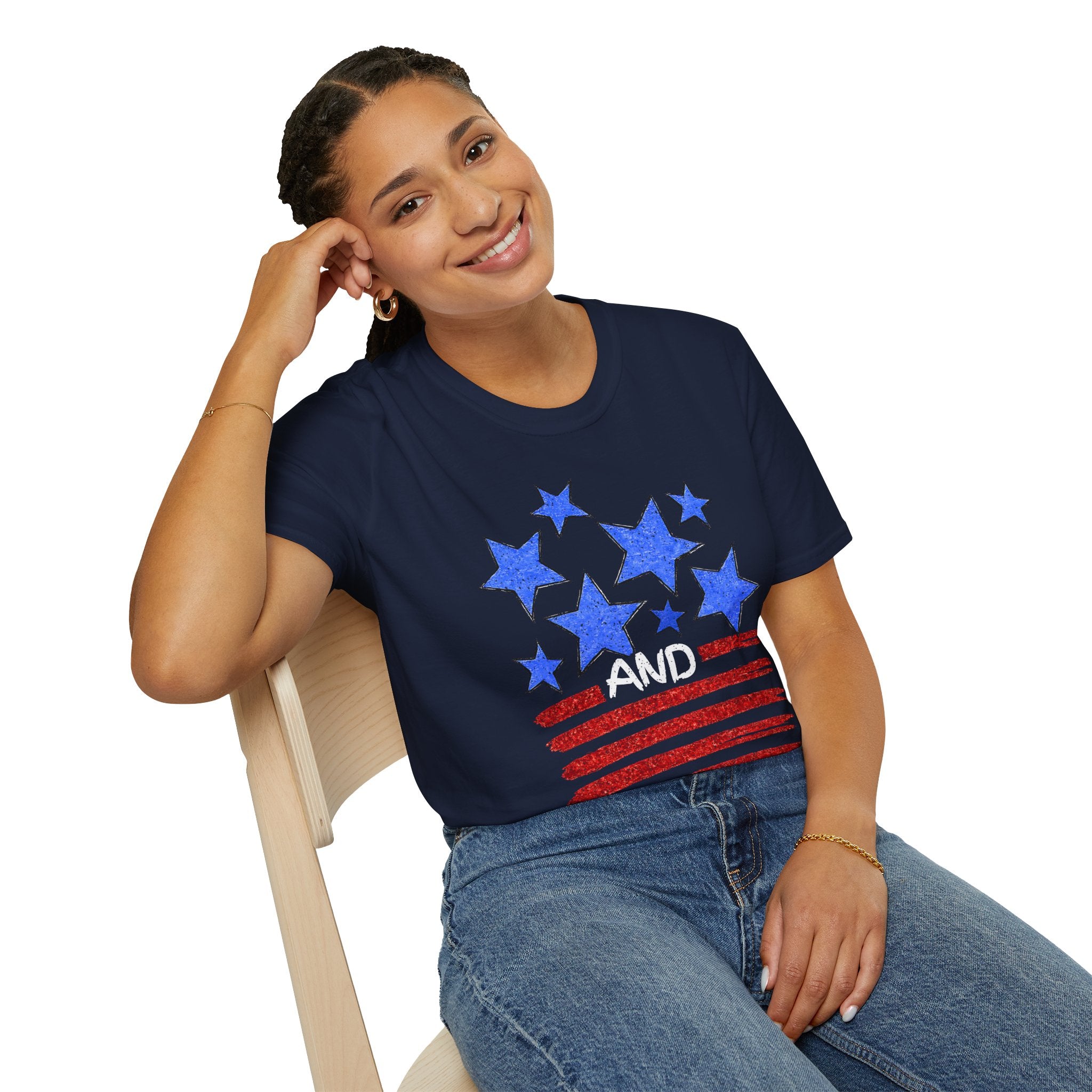 Patriotic Blue Stars Red Strips Graphic Tee (Fourth of July, Americana) T-Shirt