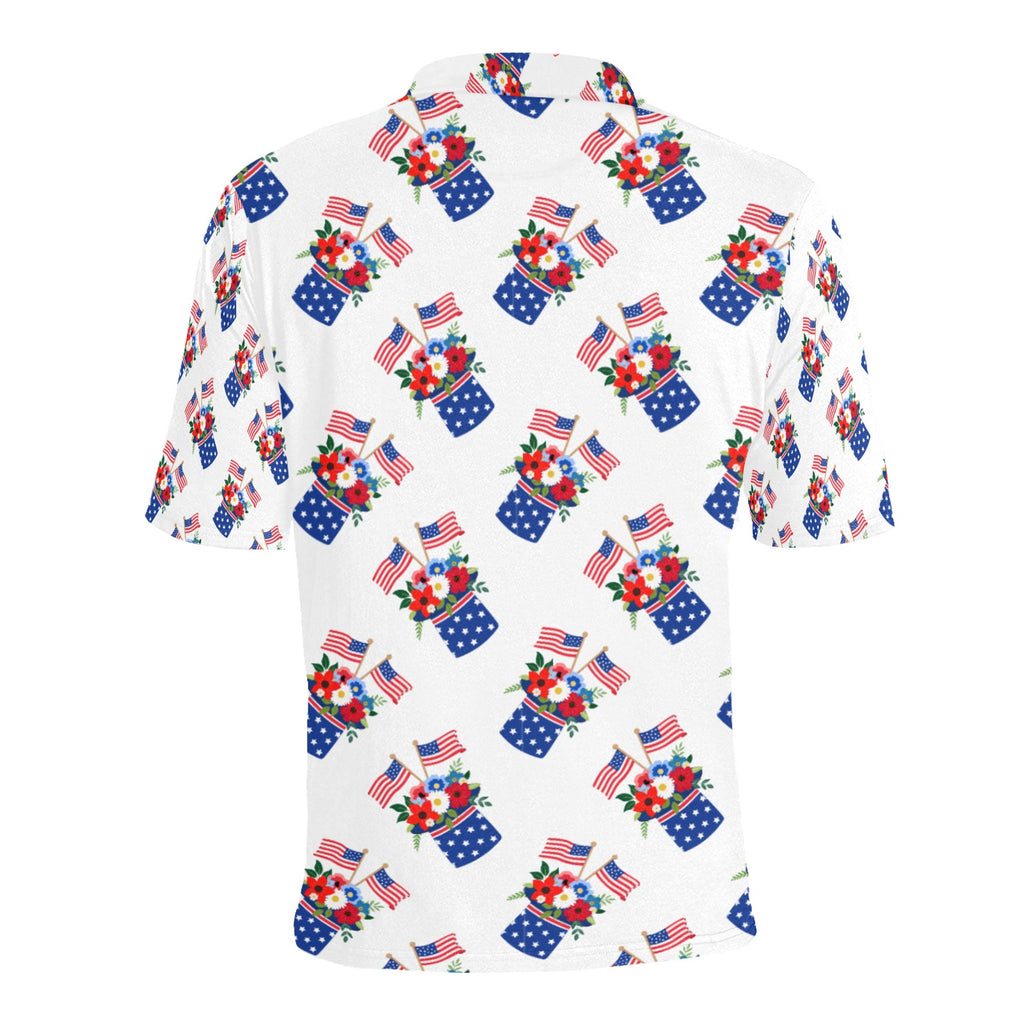 Red White Blue Celebration Men's All Over Print Polo Shirt Free Shipping USA