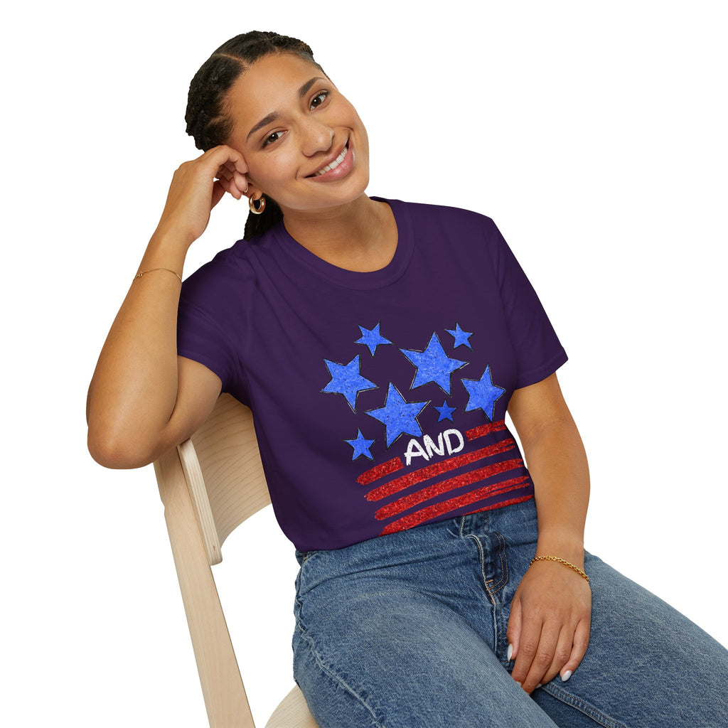 Patriotic Blue Stars Red Strips Graphic Tee (Fourth of July, Americana) T-Shirt