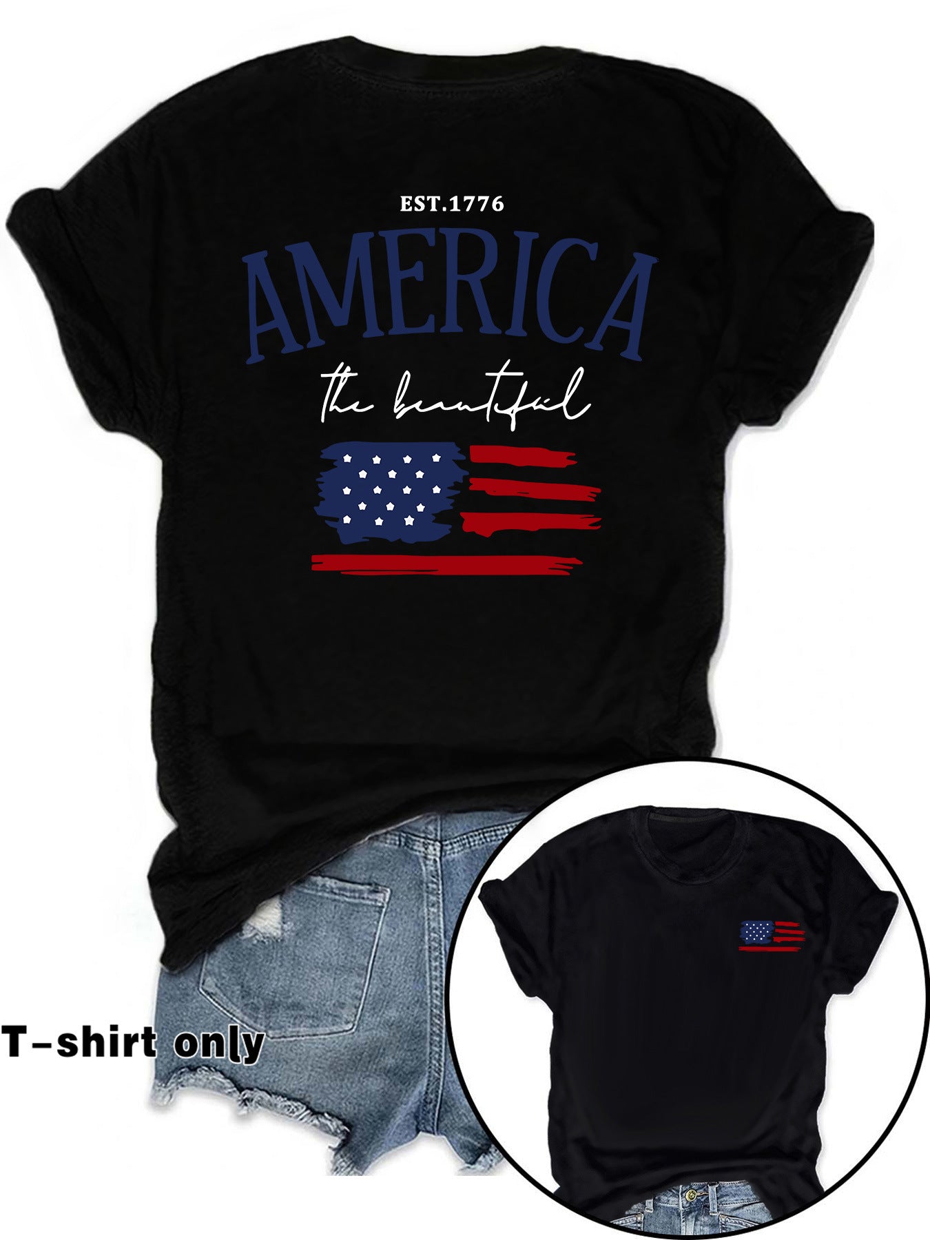 AMERICA Printed Round Neck Loose Short Sleeve
