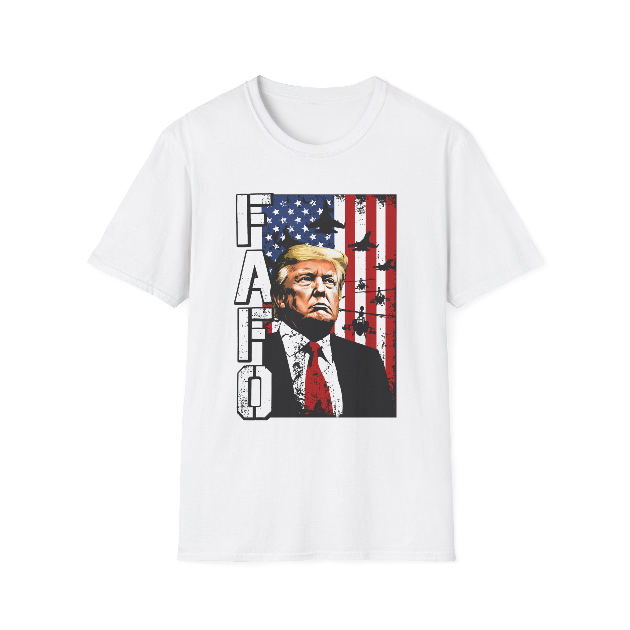 FAFO Patriotic Political Portrait T-Shirt | Flag Background, Bold Lettering