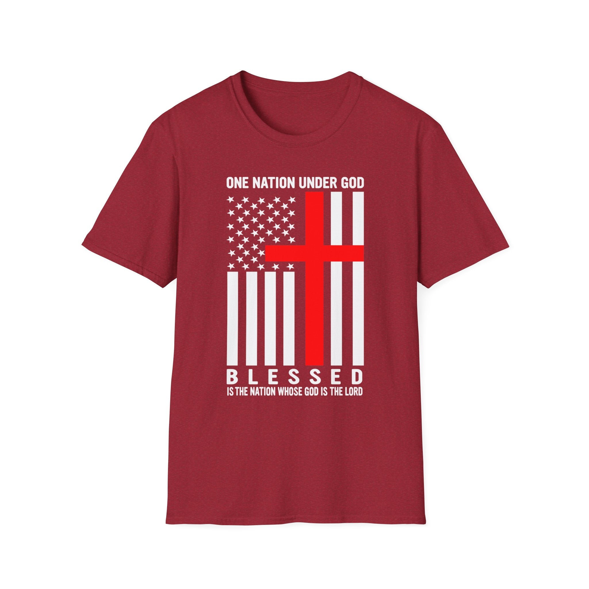 Christian Faith Unisex Softstyle T-Shirt | One Nation Under God | American Flag Tee | Religious Apparel | Inspirational Gift