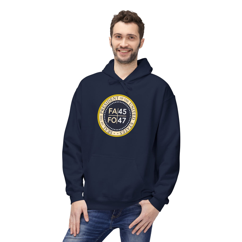 FA45 FO47 Trump Seal Hoodie | Political Satire Presidential Seal