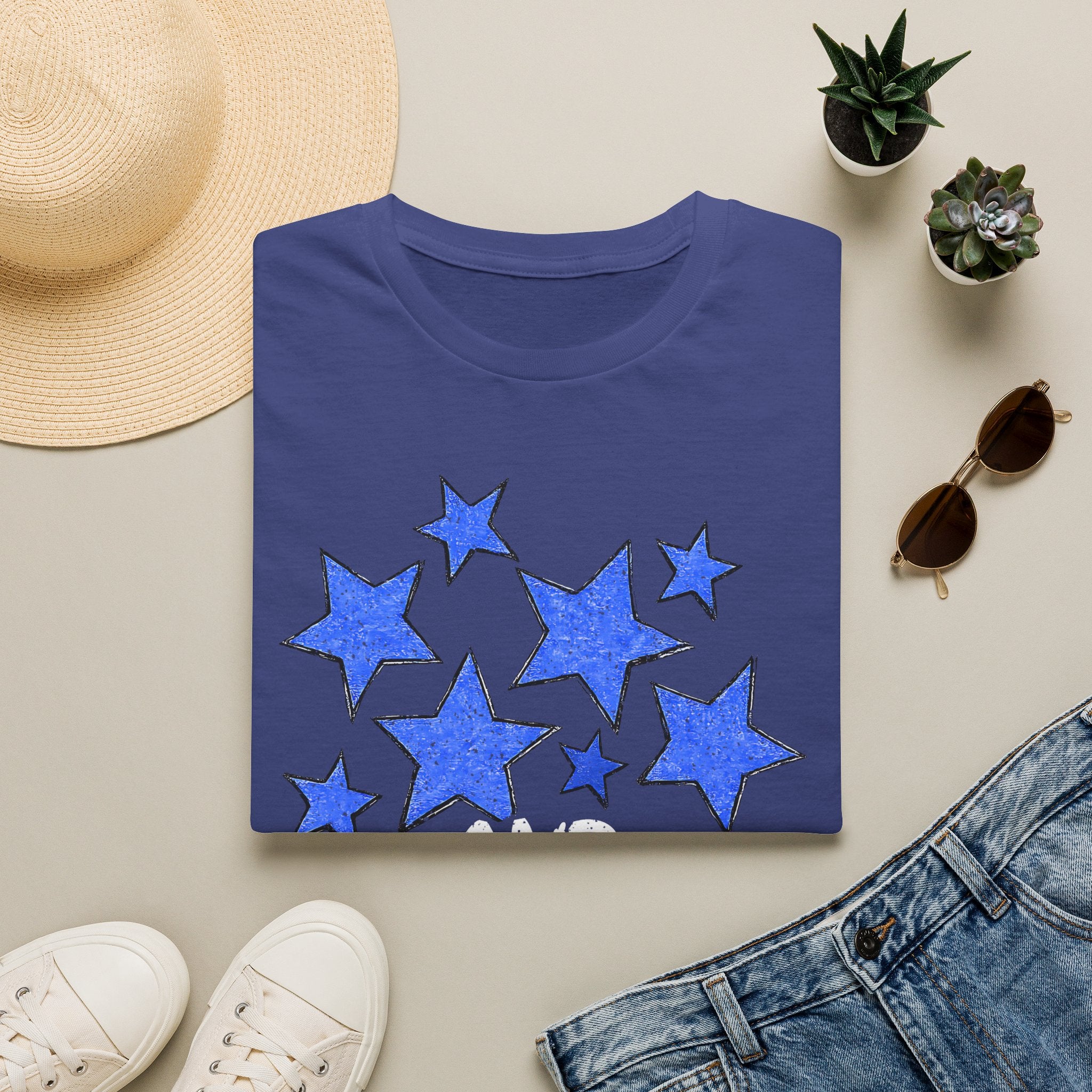 Patriotic Blue Stars Red Strips Graphic Tee (Fourth of July, Americana) T-Shirt