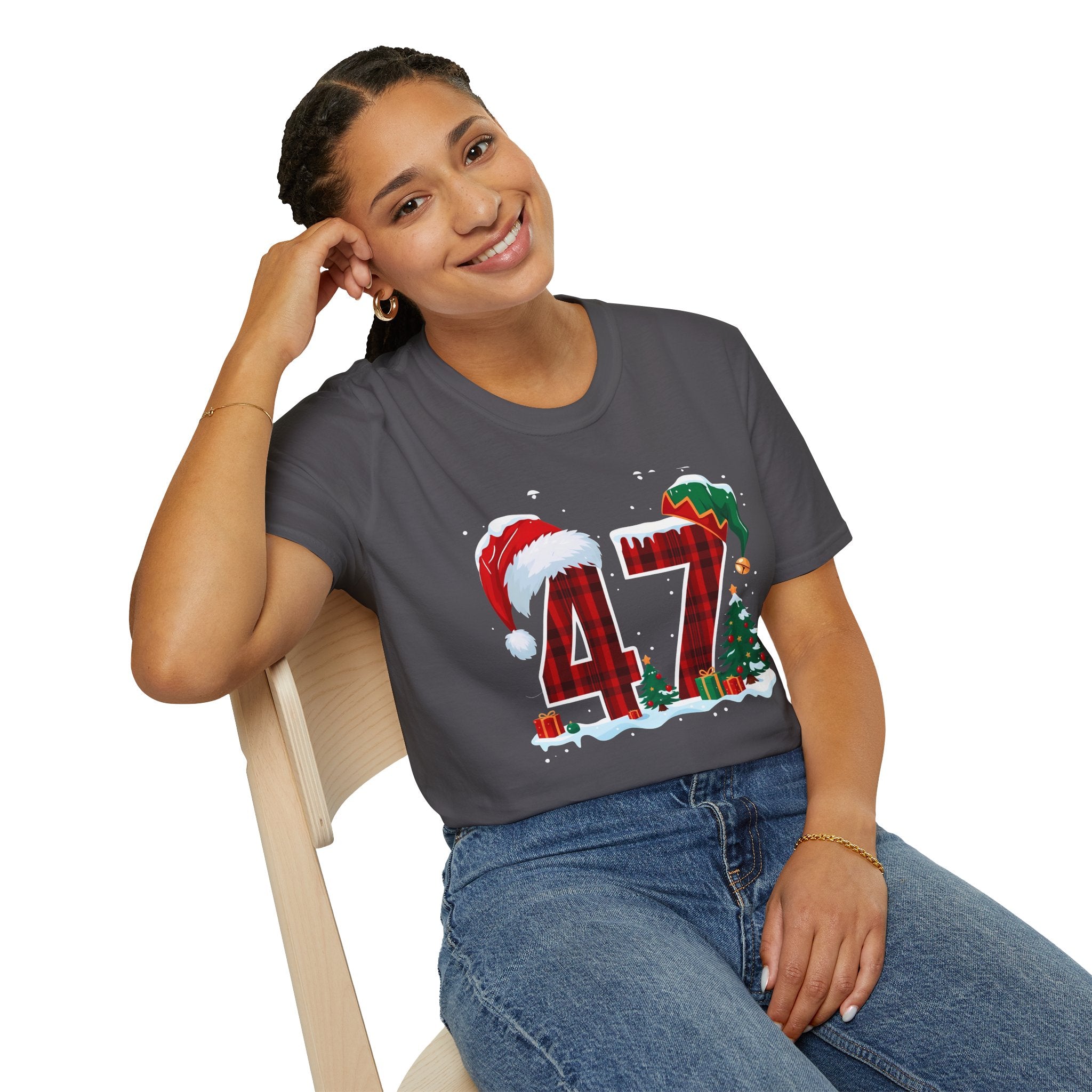 Trump 47 Christmas T-Shirt | Santa Hat, Elf Hat, Holiday Tree Design