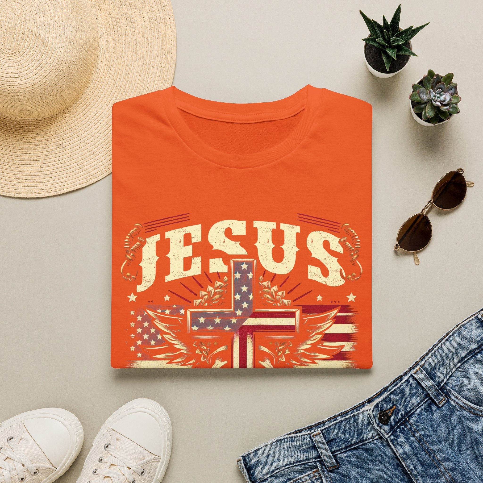 Jesus Cross Flag T-Shirt — "Jesus Is My Savior, Trump Is My President" Patriotic Christian Tee