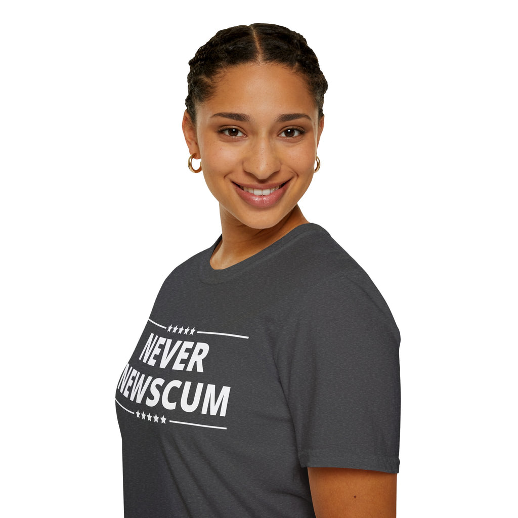 Never NewScum Mens Womans Softstyle T-Shirt, Funny Graphic Tee, Statement Shirt, Casual Wear, Gift for Friends, Political NeverNewScum.com