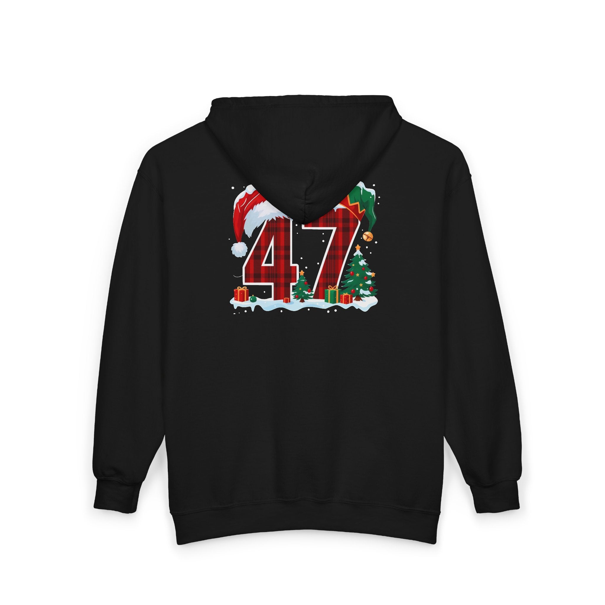 Trump 47 Christmas Zip Hoodie | Holiday Santa Hat & Elf Hat Design