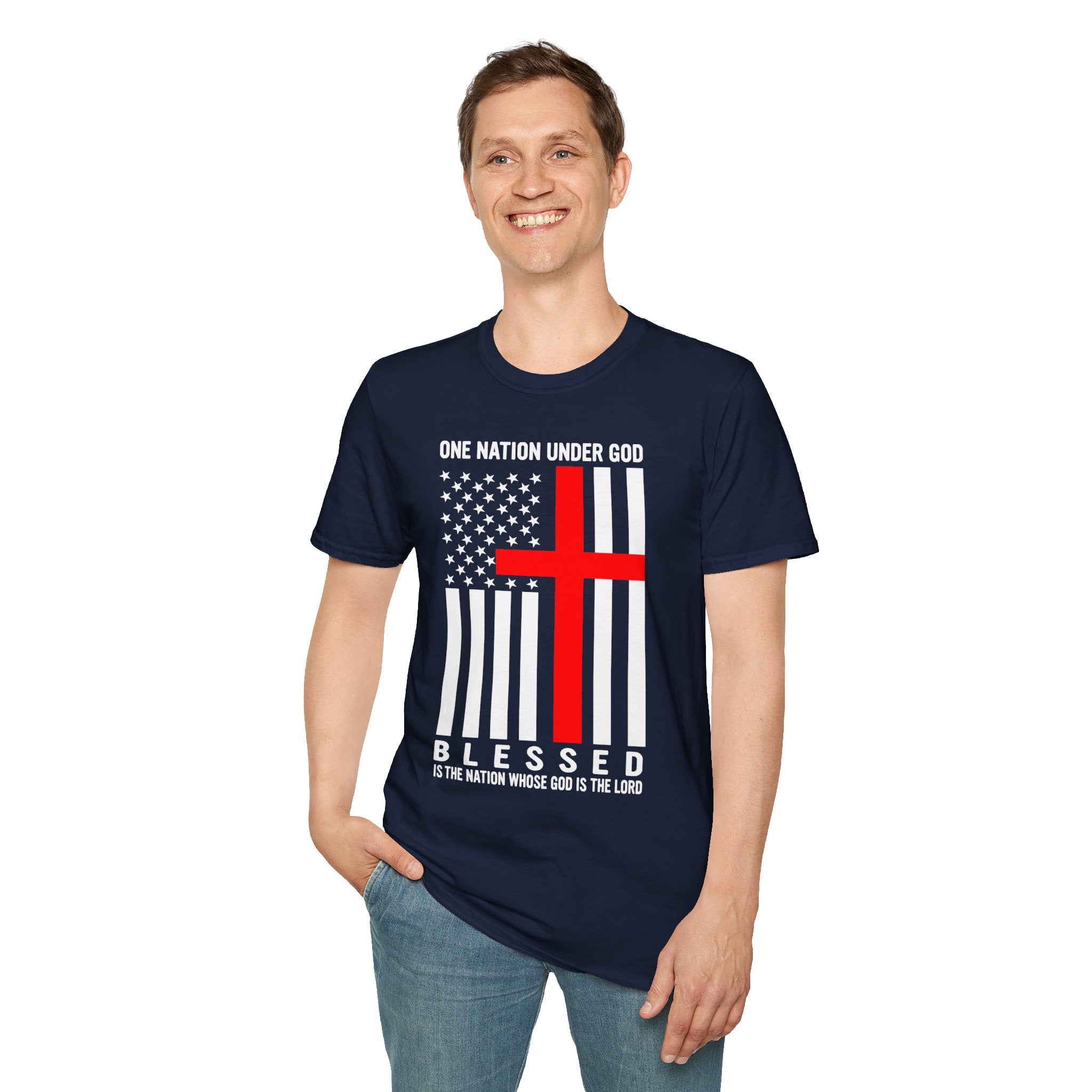 Christian Faith Mens Womans Softstyle T-Shirt | One Nation Under God | American Flag Tee | Religious Apparel | Inspirational Gift