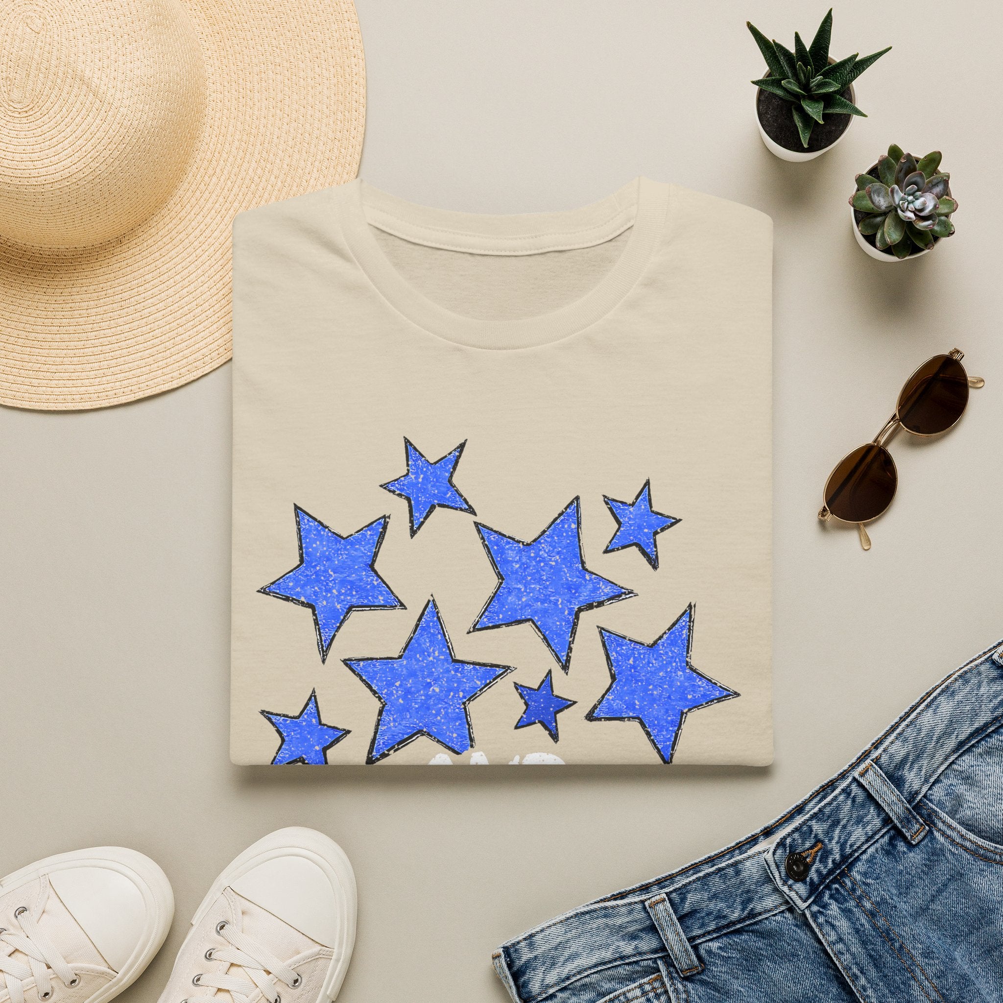 Patriotic Blue Stars Red Strips Graphic Tee (Fourth of July, Americana) T-Shirt