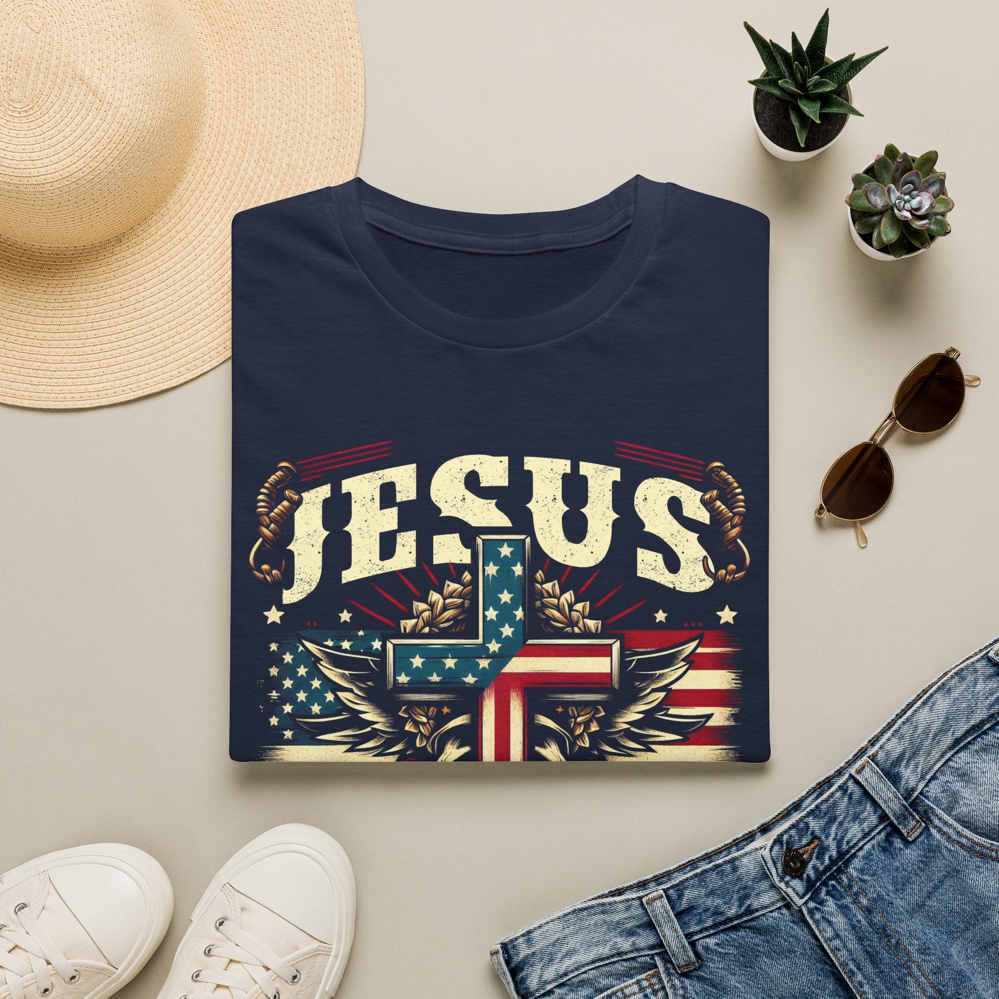 Jesus Cross Flag T-Shirt — "Jesus Is My Savior, Trump Is My President" Patriotic Christian Tee