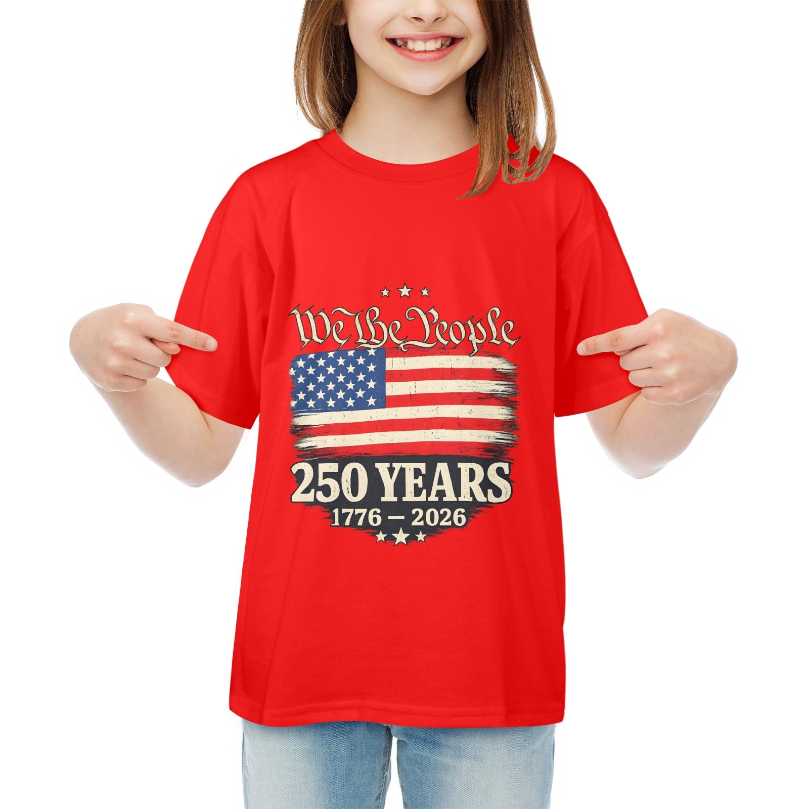 4th of July We The People 250 Years Celebration  Kids' T-Shirt in USA Size Front Print（Made in USA，Ships to USA Only）Free Shipping