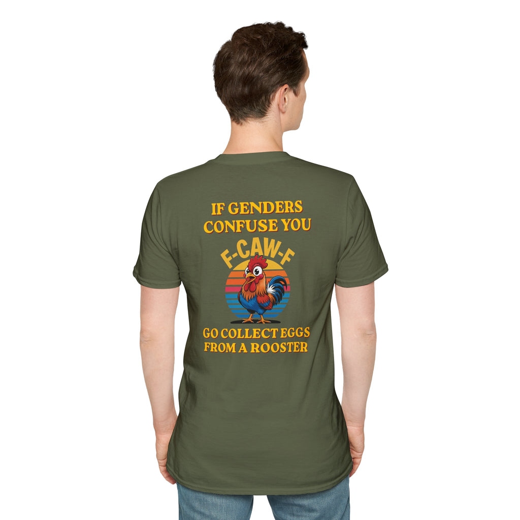 If Genders Confuse You T-Shirt — Funny Rooster "F‑Caw‑F" Graphic Tee