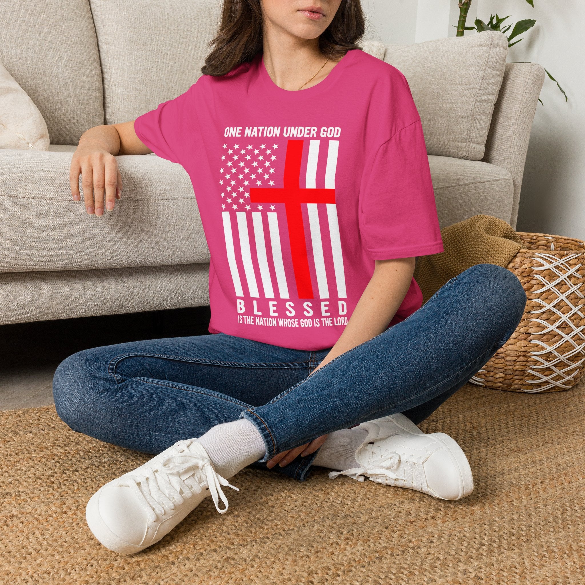 Christian Faith Mens Womans Softstyle T-Shirt | One Nation Under God | American Flag Tee | Religious Apparel | Inspirational Gift