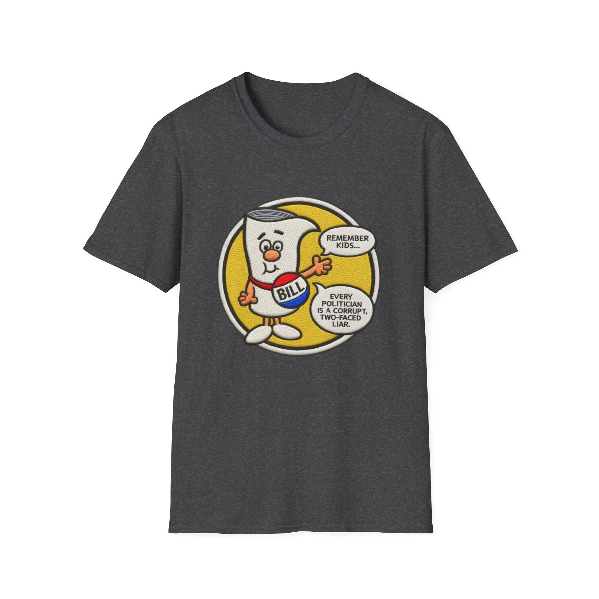 Im a Just a Bill on Capital Hill Cartoon Scroll Character T-Shirt | All Politicians are Liars Political Satire, Retro Comic Style