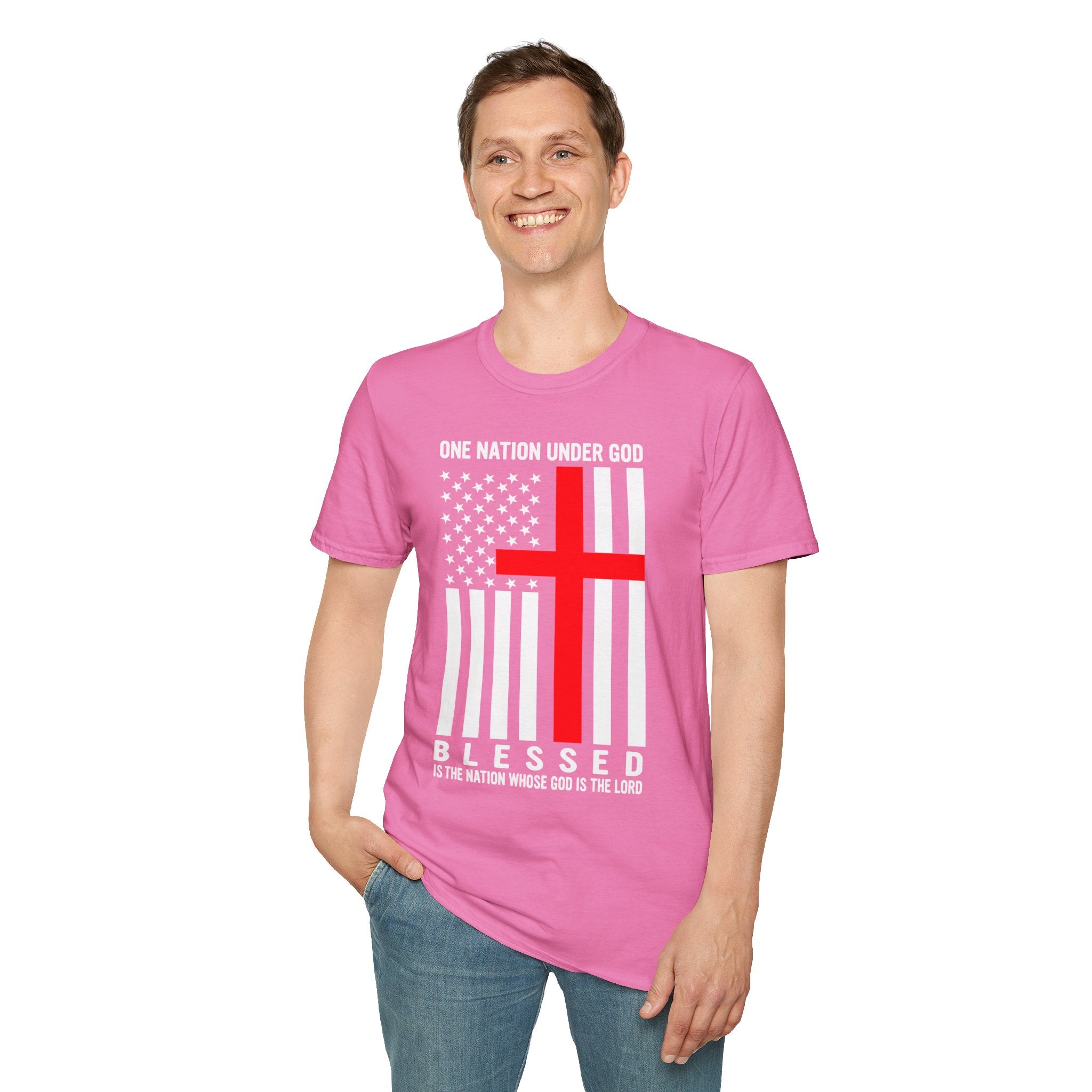 Christian Faith Mens Womans Softstyle T-Shirt | One Nation Under God | American Flag Tee | Religious Apparel | Inspirational Gift