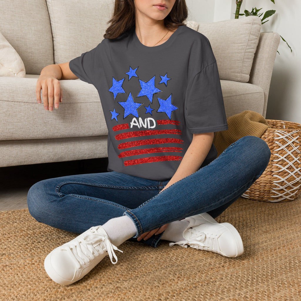 Patriotic Blue Stars Red Strips Graphic Tee (Fourth of July, Americana) T-Shirt