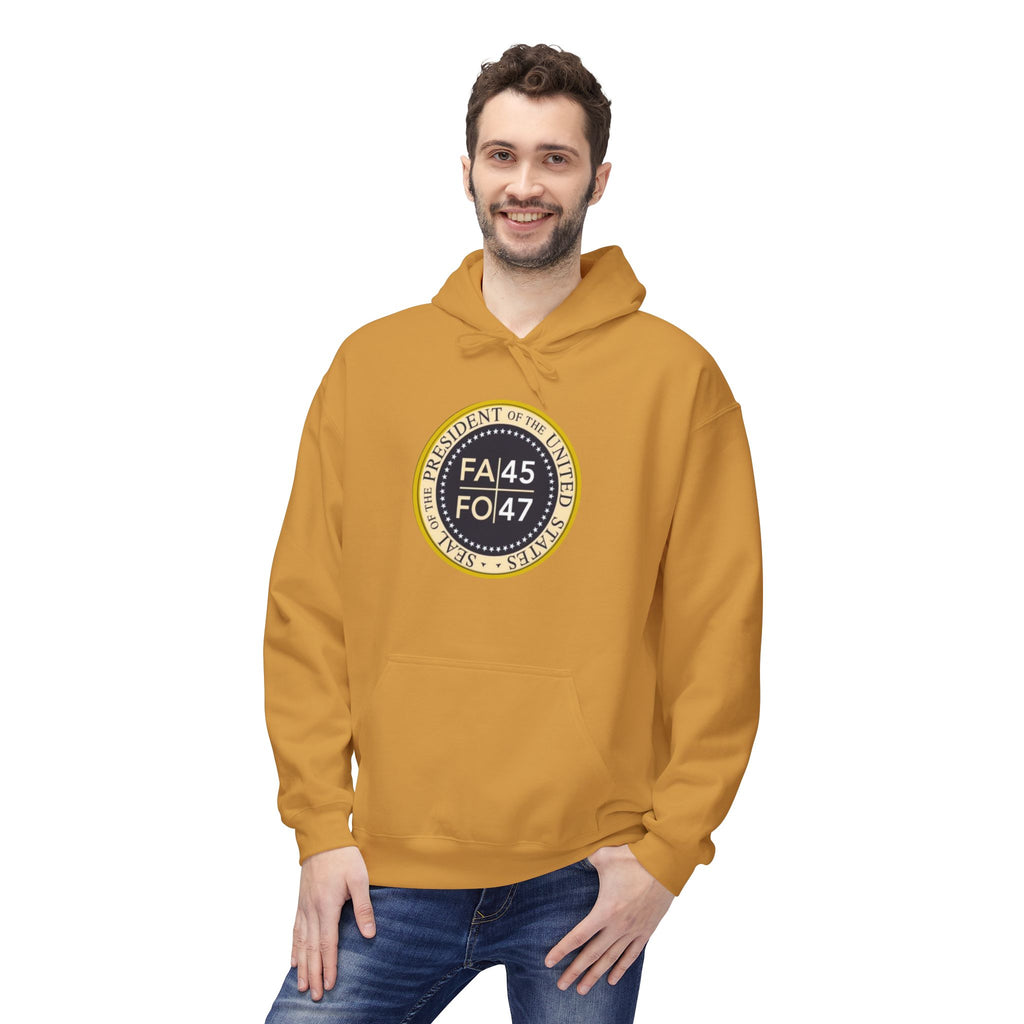 FA45 FO47 Trump Seal Hoodie | Political Satire Presidential Seal
