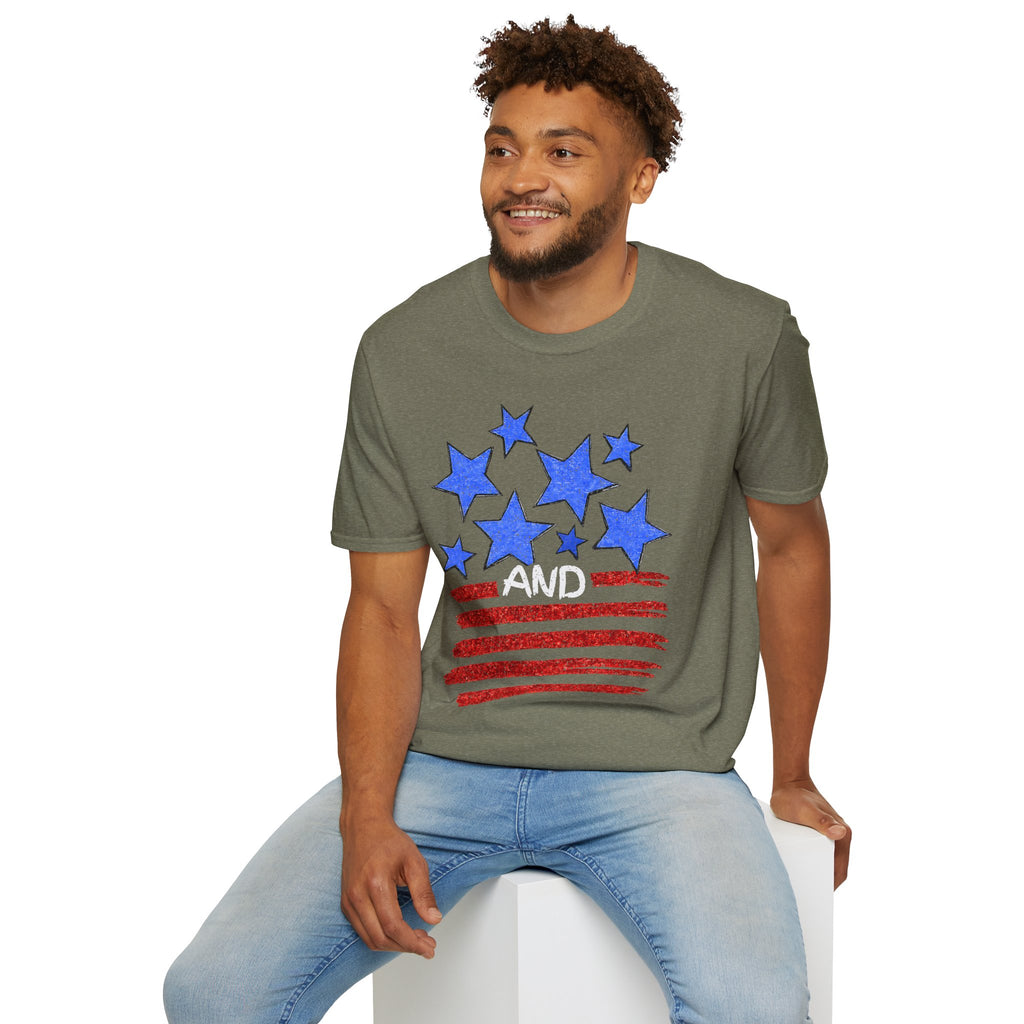 Patriotic Blue Stars Red Strips Graphic Tee (Fourth of July, Americana) T-Shirt