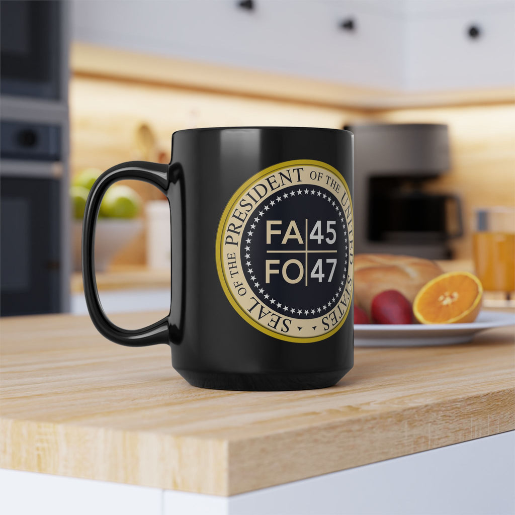 FA/FO 45/47 Presidential Seal Black Coffee Mug – Political Humor Gift